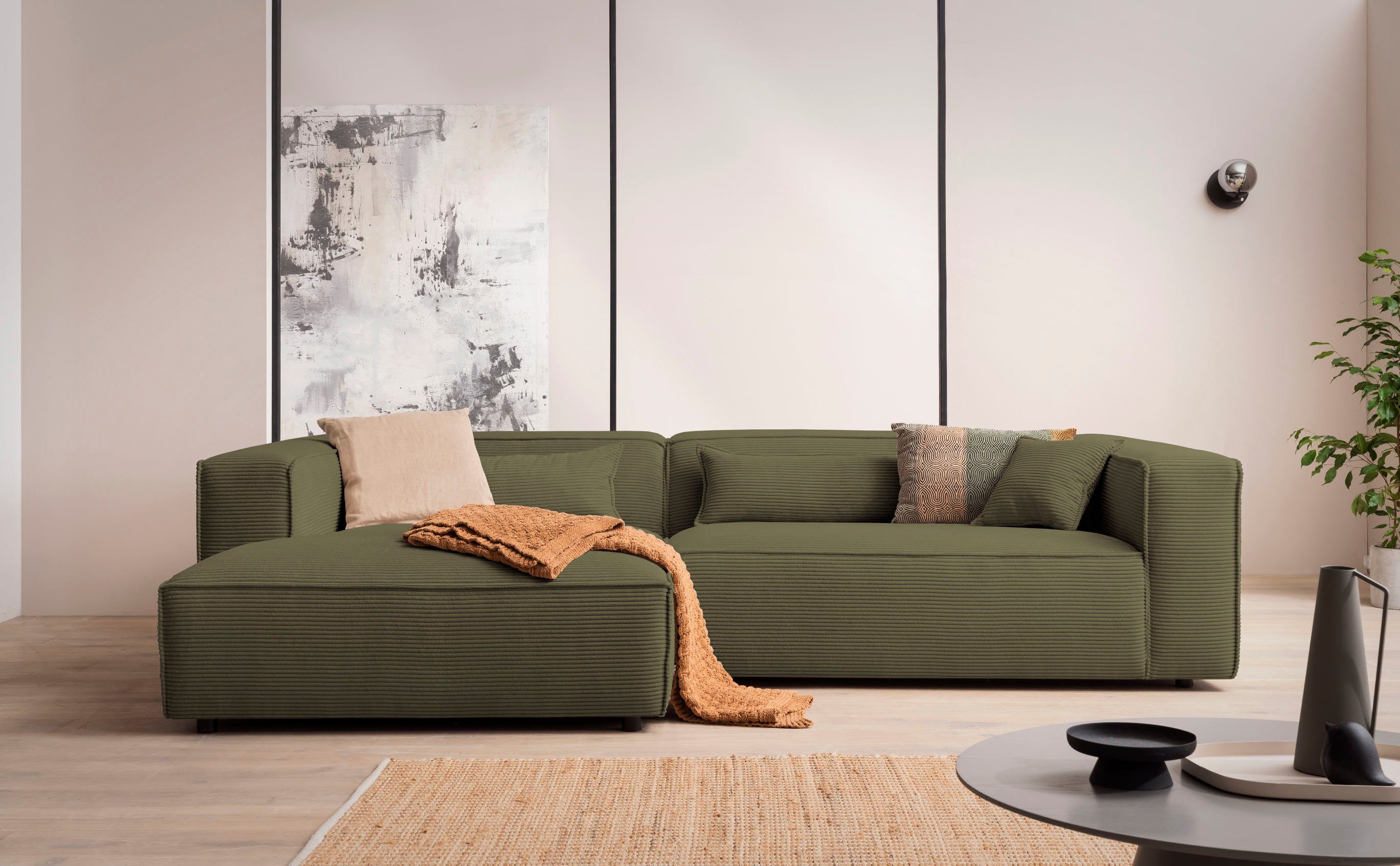 LeGer Home by Lena Gercke Hoekbank PIARA XXL, Big-sofa in cord of linnenlook, L-vorm, met biesnaad