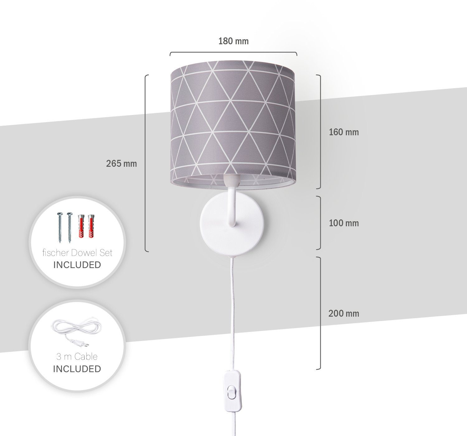 Paco Home Wandlamp Stella 401 Stekker ganglamp woonkamer Ø18cm Scandi stijl kabel 3m E14