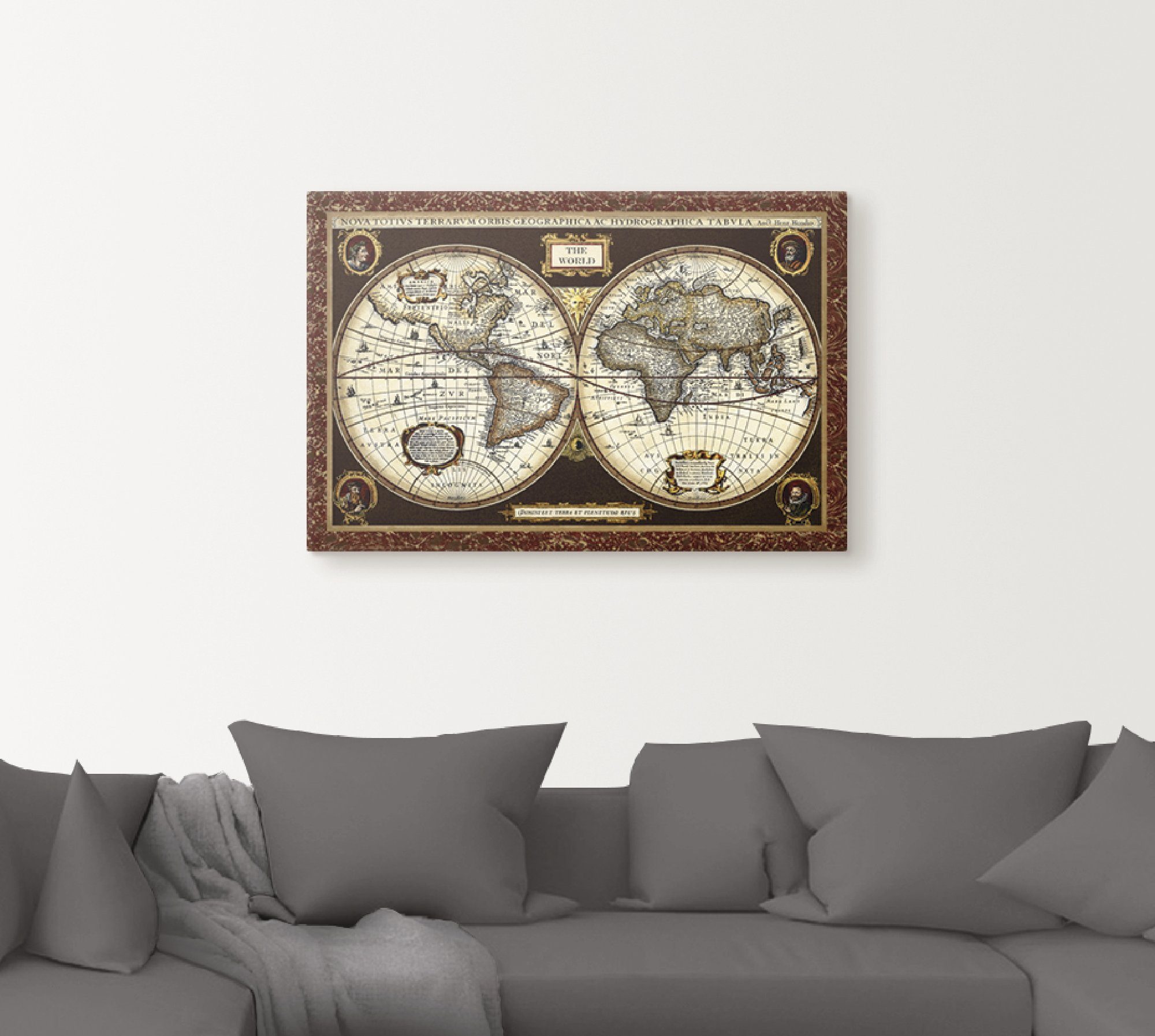 Artland Artprint Wereldkaart als artprint van aluminium, artprint voor buiten, artprint op linnen, poster, muursticker