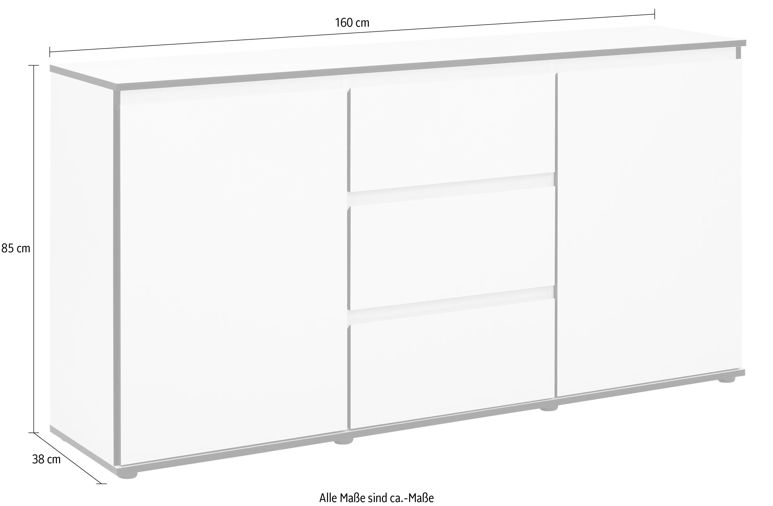 HELA Dressoir Ariana met schuinverwerkte verzonken grepen, breedte 160 cm