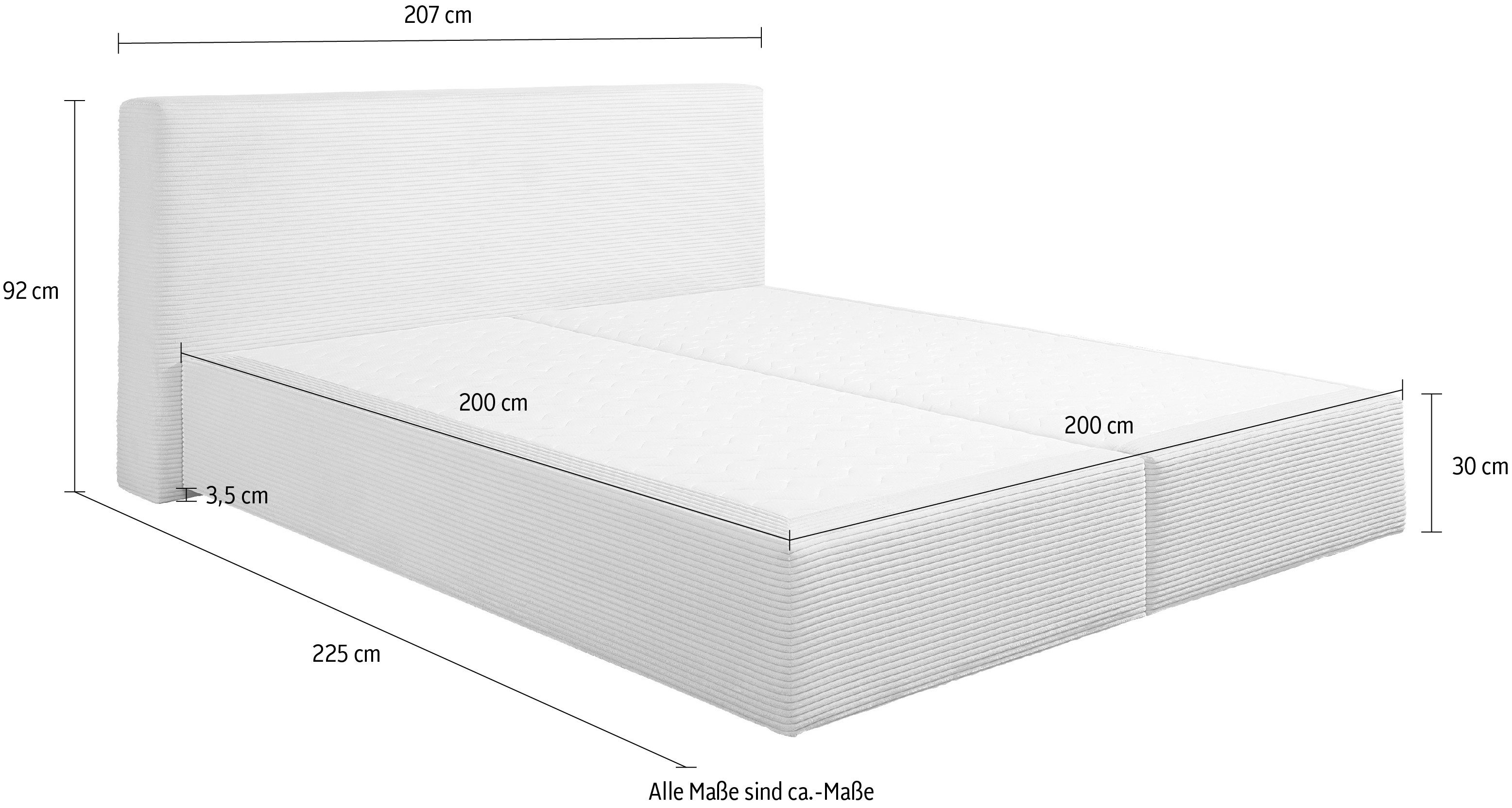 andas Boxspring Åby In cord bekleding, optioneel met en zonder matras verkrijgbaar