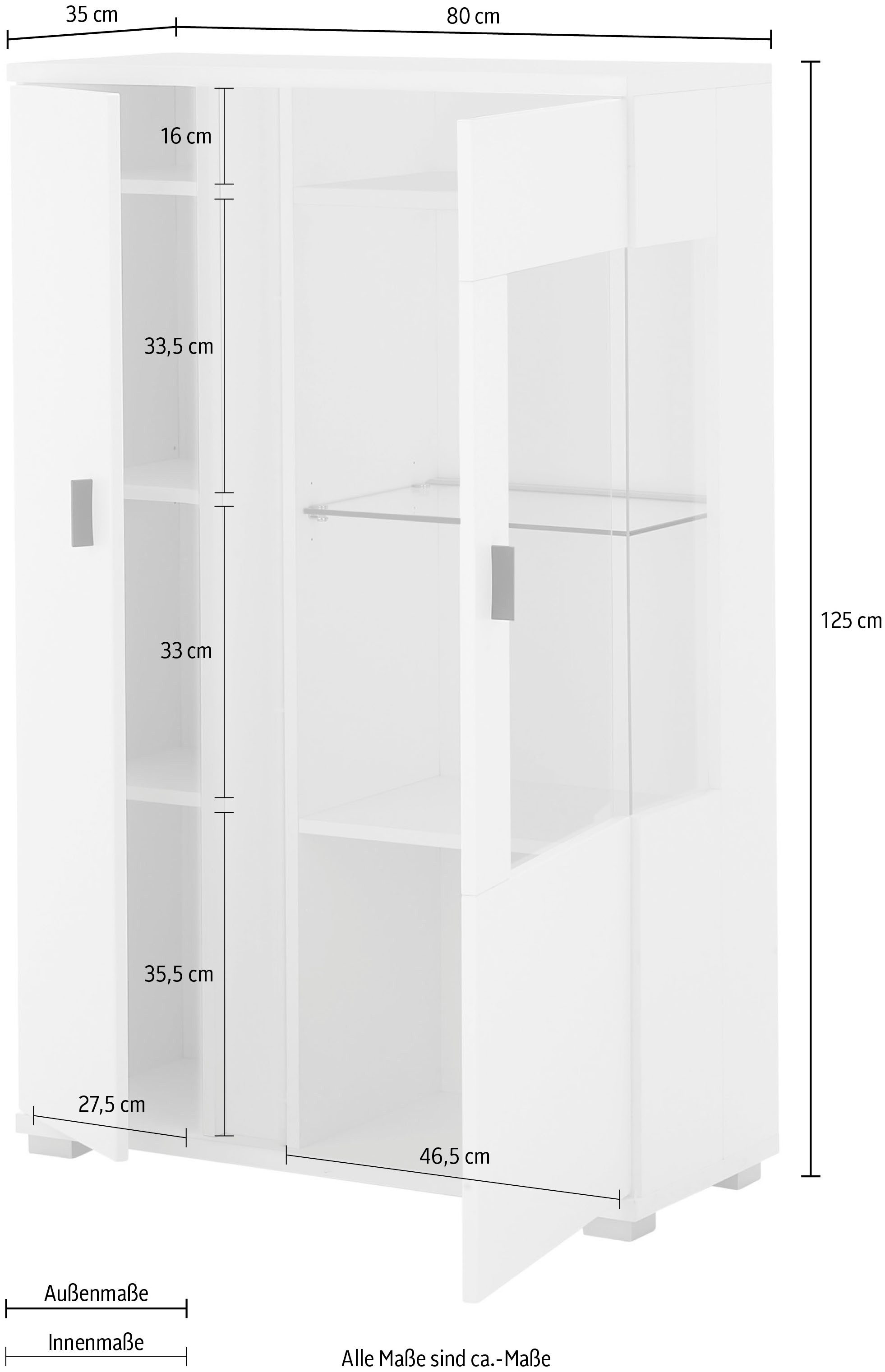 INOSIGN Vitrinekast LONG ISLAND, opberghangkast in moderne trendkleur, inclusief verticale verlichting, breedte 80 cm (1 stuk)