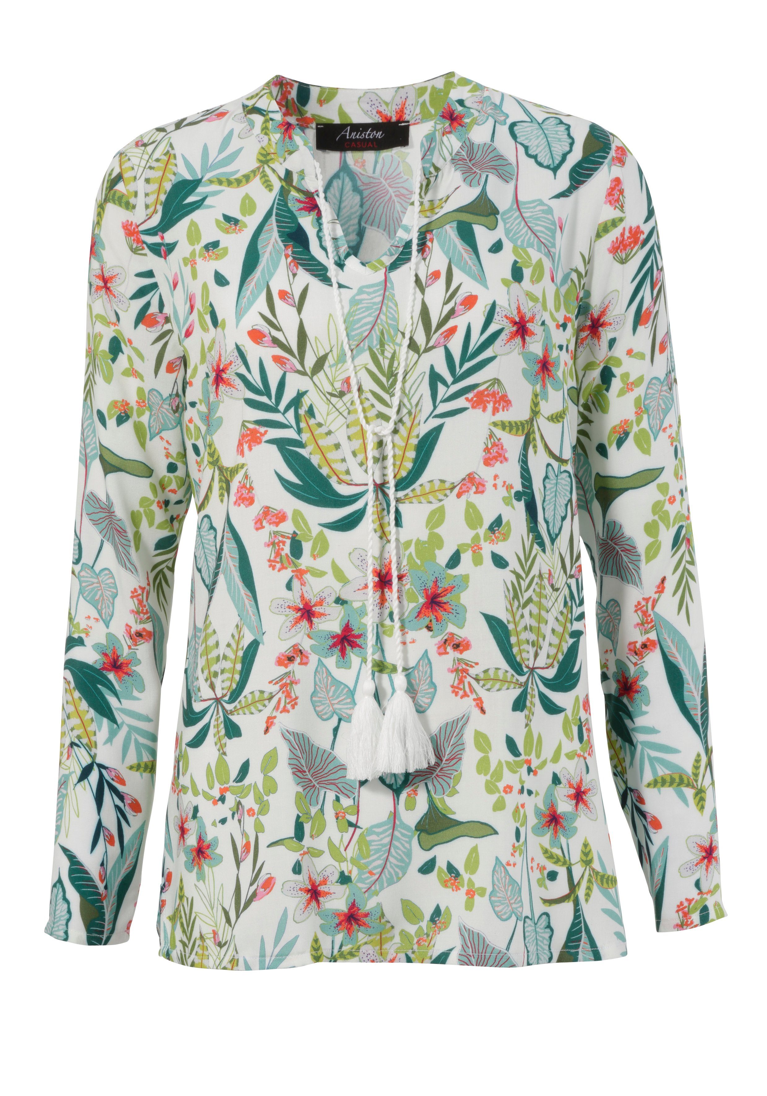 Aniston CASUAL Blouse zonder sluiting met bloemen en bladeren gedessineerd
