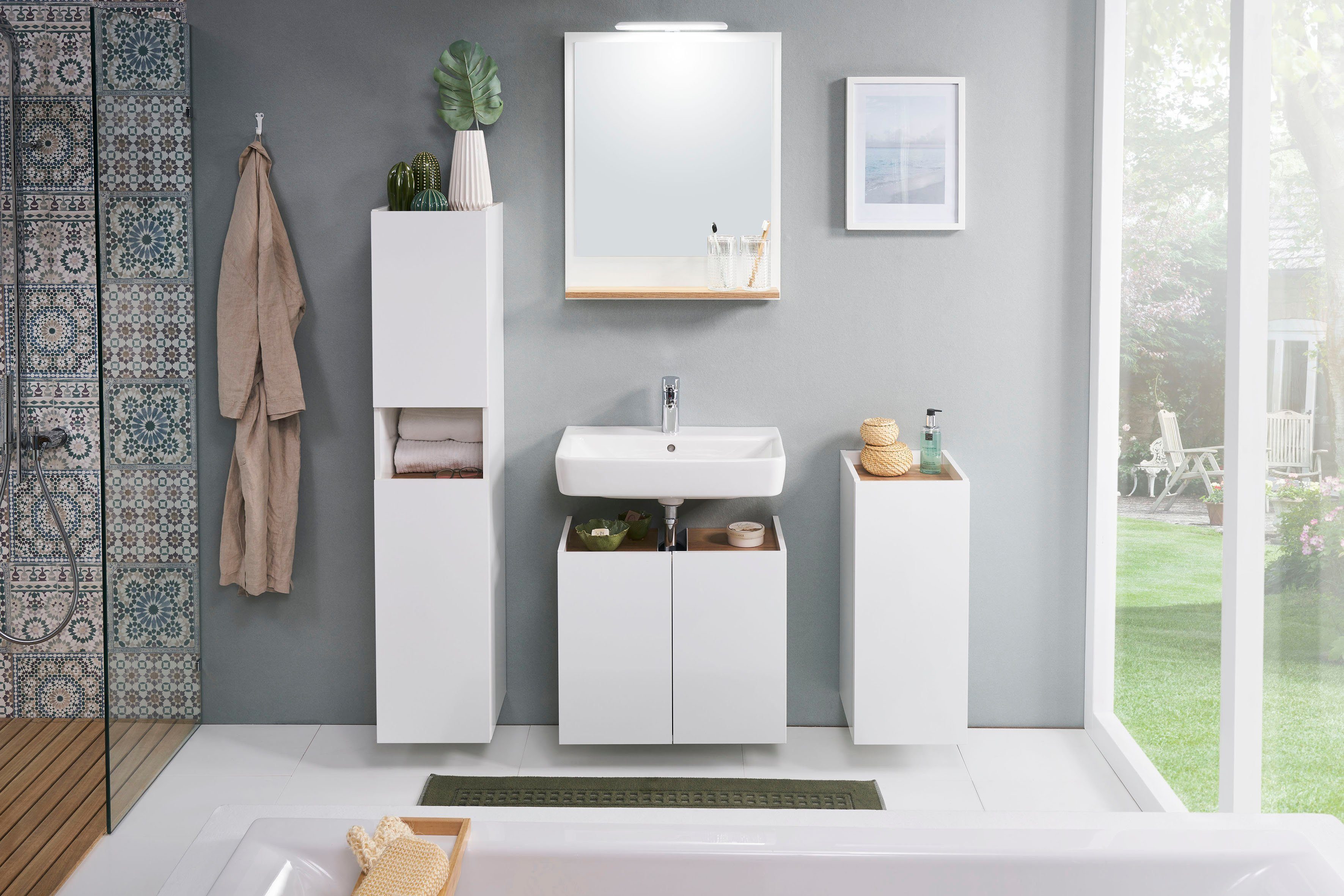 Saphir Halfhoge kast Quickset 947 Badkamermeubel, 30 cm breed, 2 deuren, 1 nis Badkamer-halfhoge kast inclusief deurdemper, glanzend wit, greeploos
