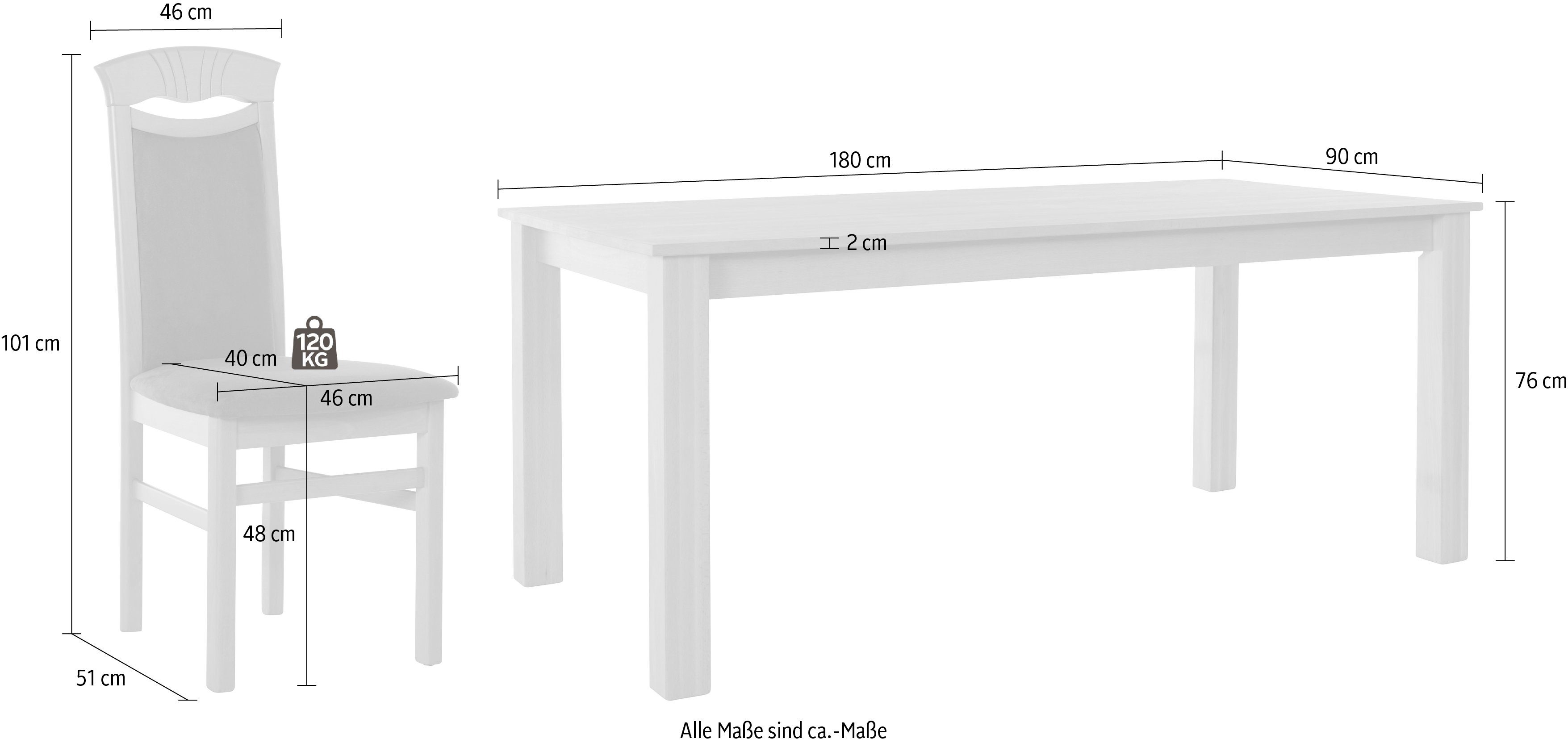 Home affaire Eethoek Luisa + Franz set Massief beukenhout (set, 7-delig)