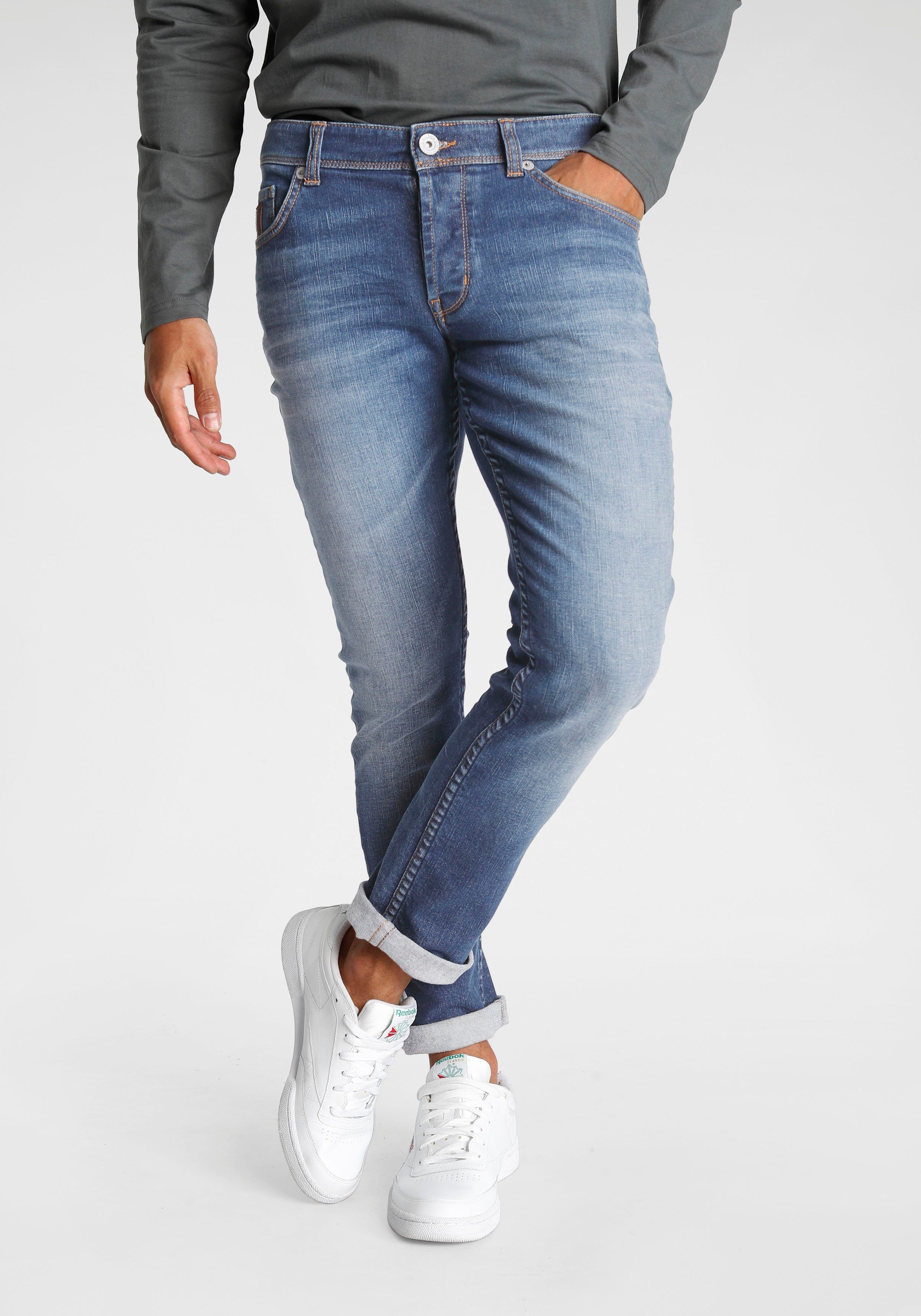 Bruno Banani Slim fit jeans Jimmy (stretch) smalle pijp, lage taillehoogte, met knoopsluiting