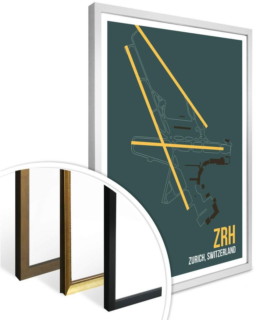 Wall-Art Poster Artprint ZRH plattegrond Zürich (1 stuk)