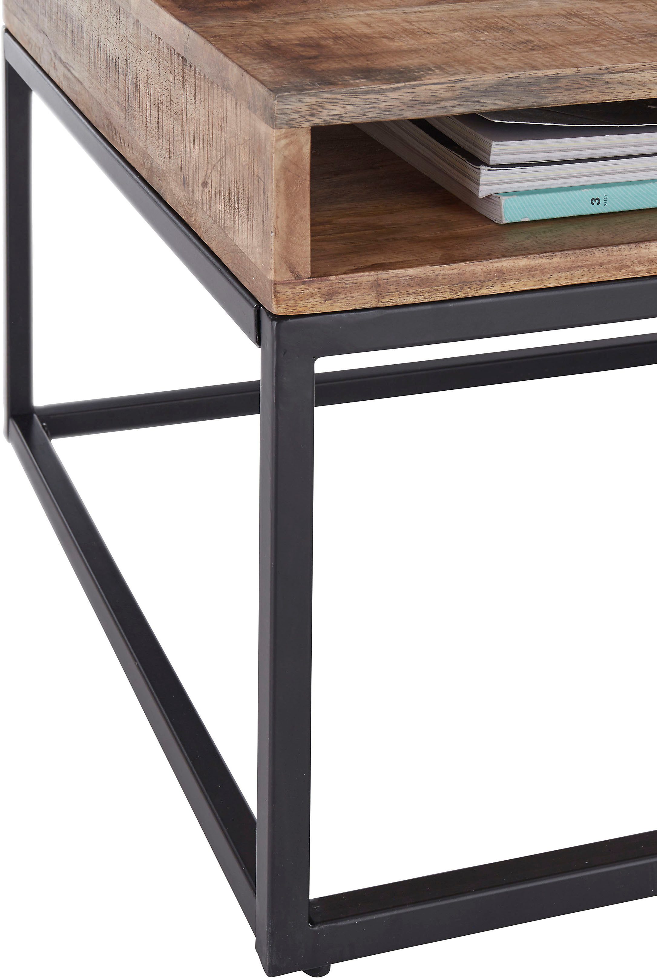 Stolkom Salontafel Alison Massief hout met lade, tafel in industriële stijl