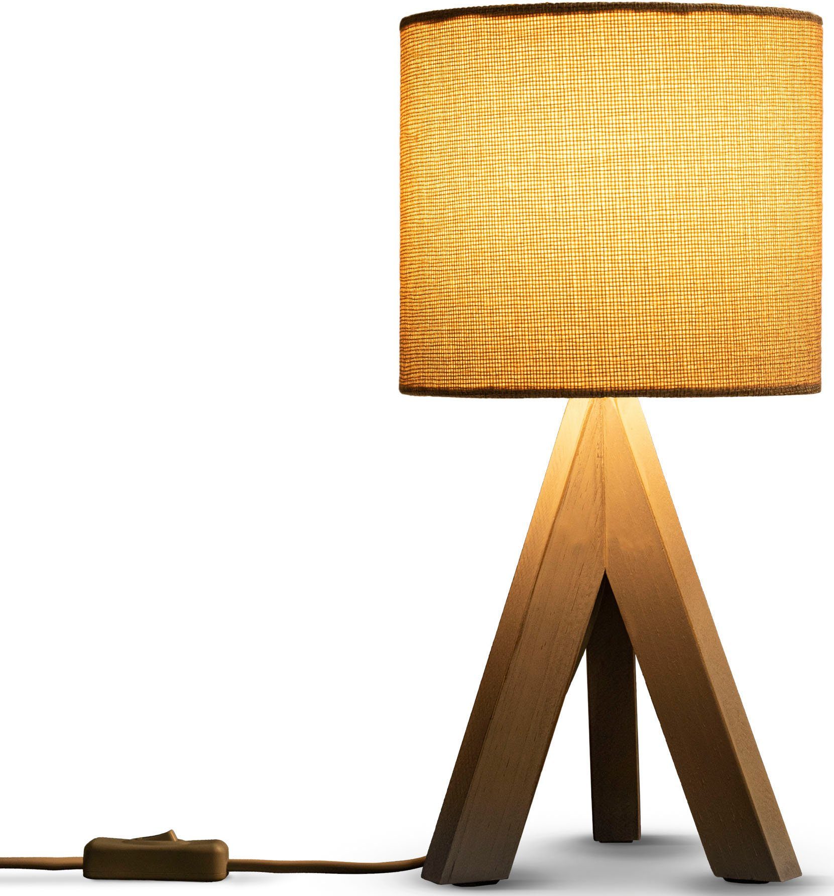 Paco Home Tafellamp BAJO CANVAS UNI COLOR Driepotig massief hout, textielscherm uni linnen, Ø 17 cm, H. 35 cm