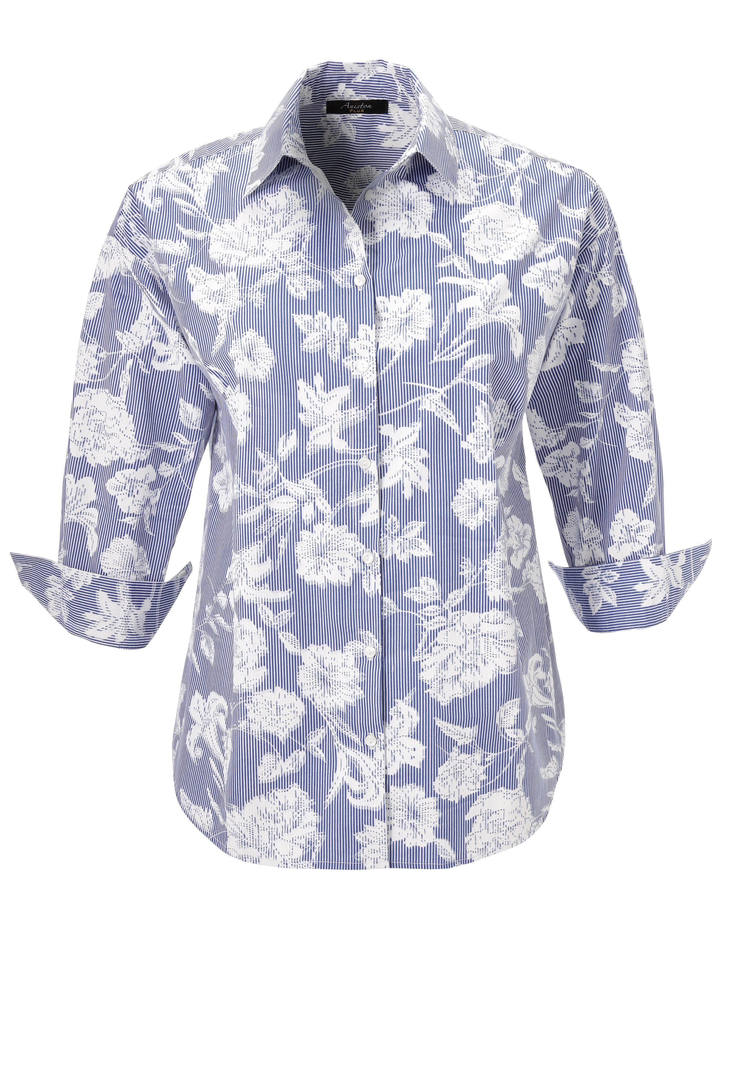 Aniston PLUS Overhemdblouse met trendy strepen en bloemenprint - nieuwe collectie