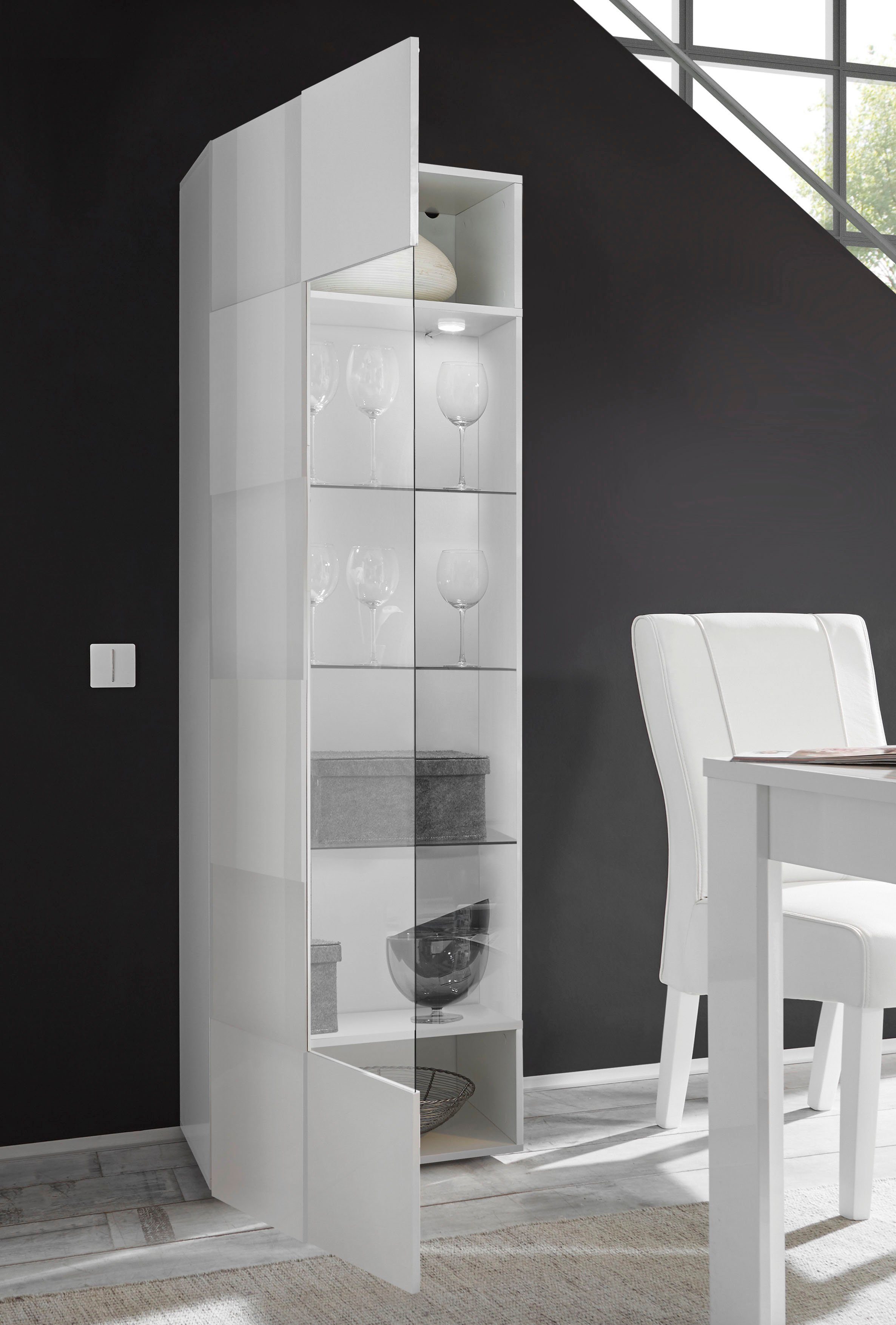 INOSIGN Vitrinekast Dama hoogte 187 cm, breedte 60 cm, opberg vitrine met 1 deur Staande vitrine - front in 3D-uiterlijk, veel opbergruimte, verschillende kleuren