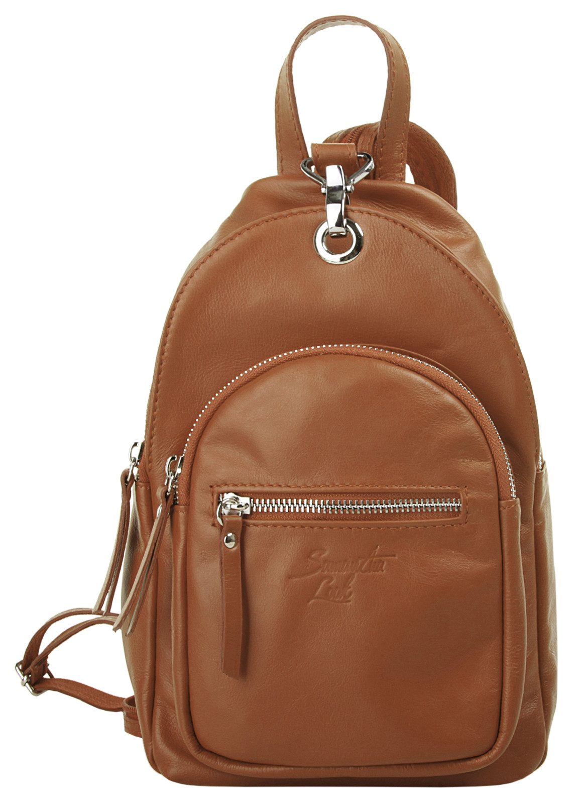 Samantha Look Rugzak echt leer, made in italy dames rugzakken maat one size bruin