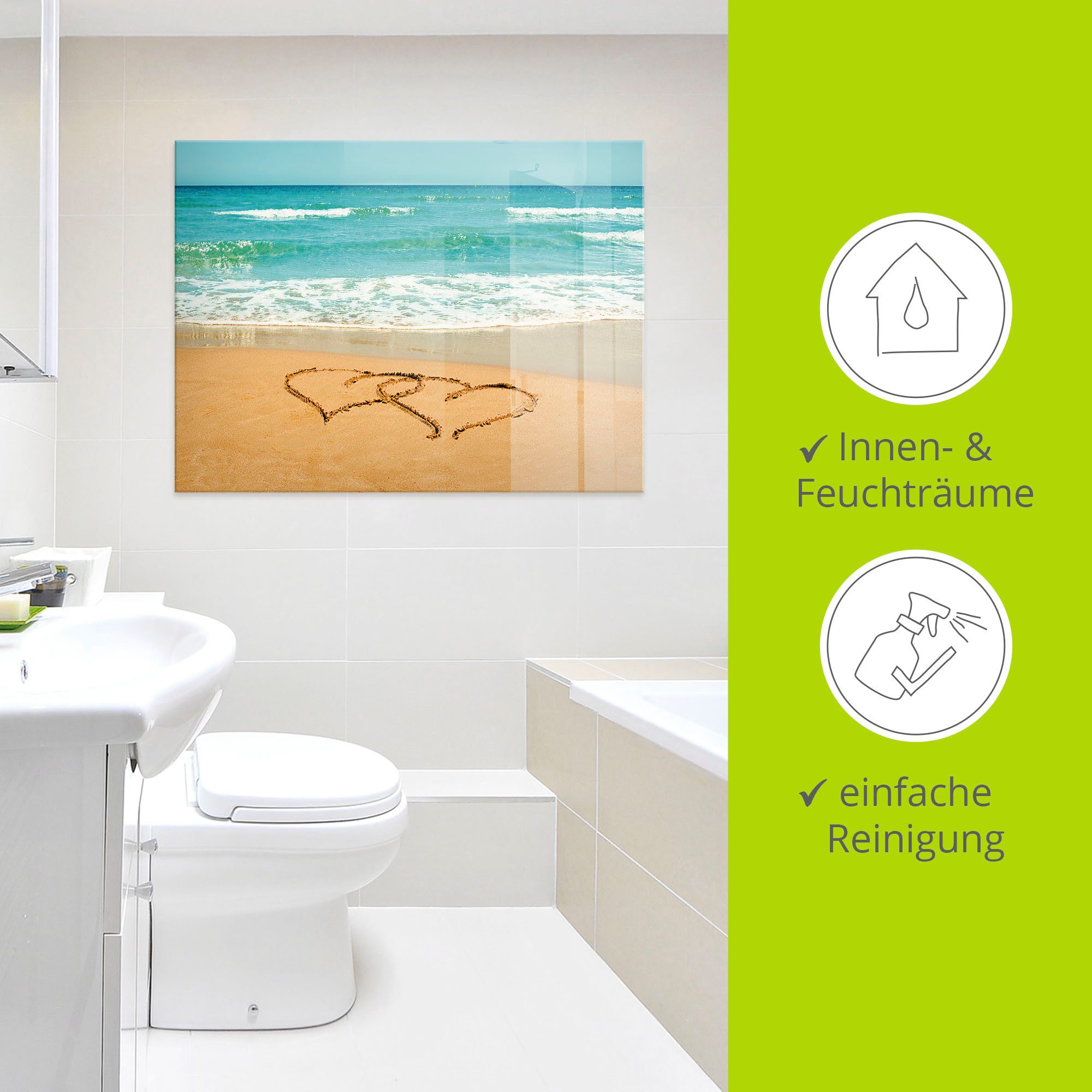 Artland Print op glas Harten in het zand in verschillende maten
