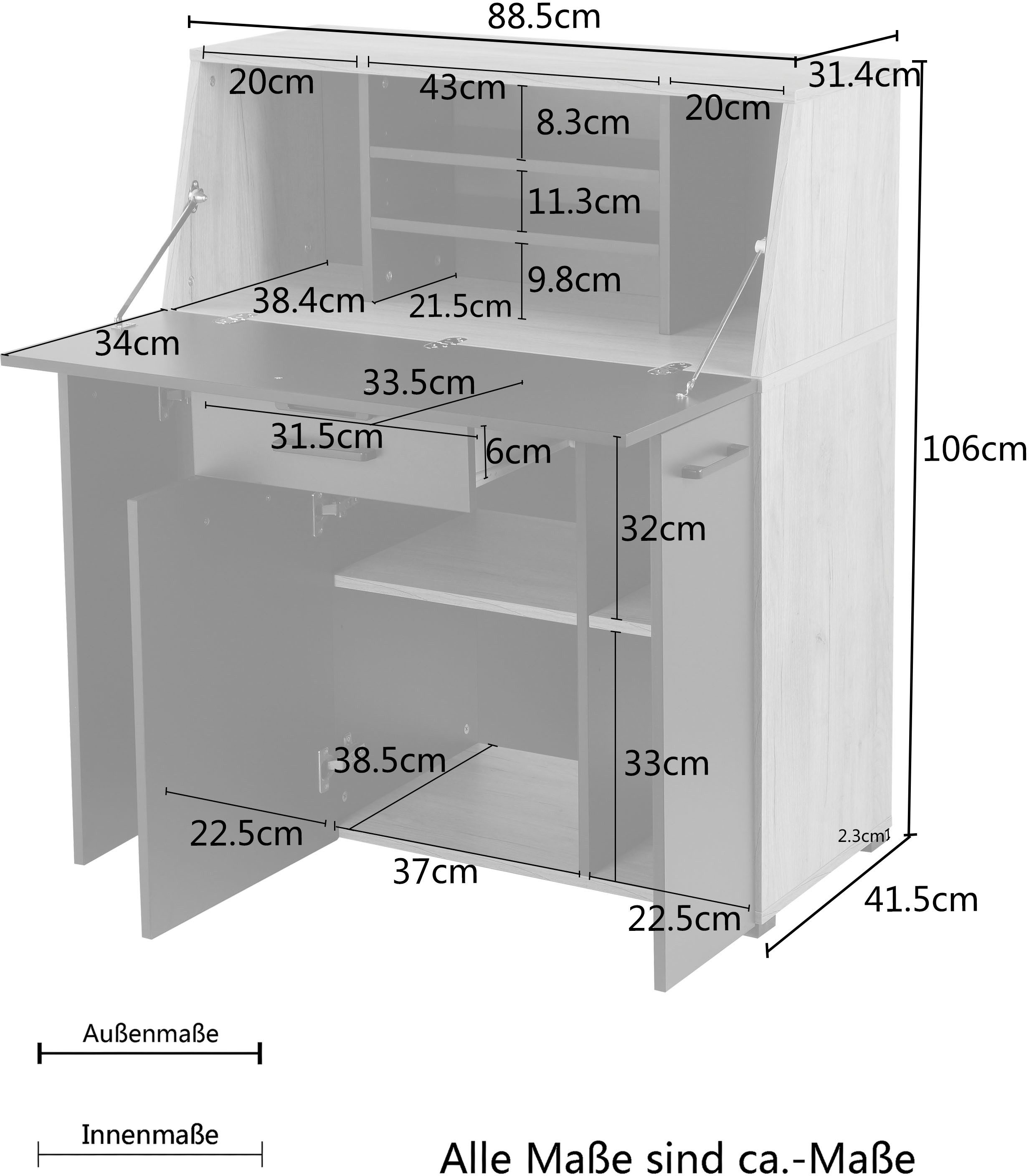 Places of Style Secretaire Moid veel opbergmogelijkheden, compact & modern ontwerp, breedte 88,5 cm