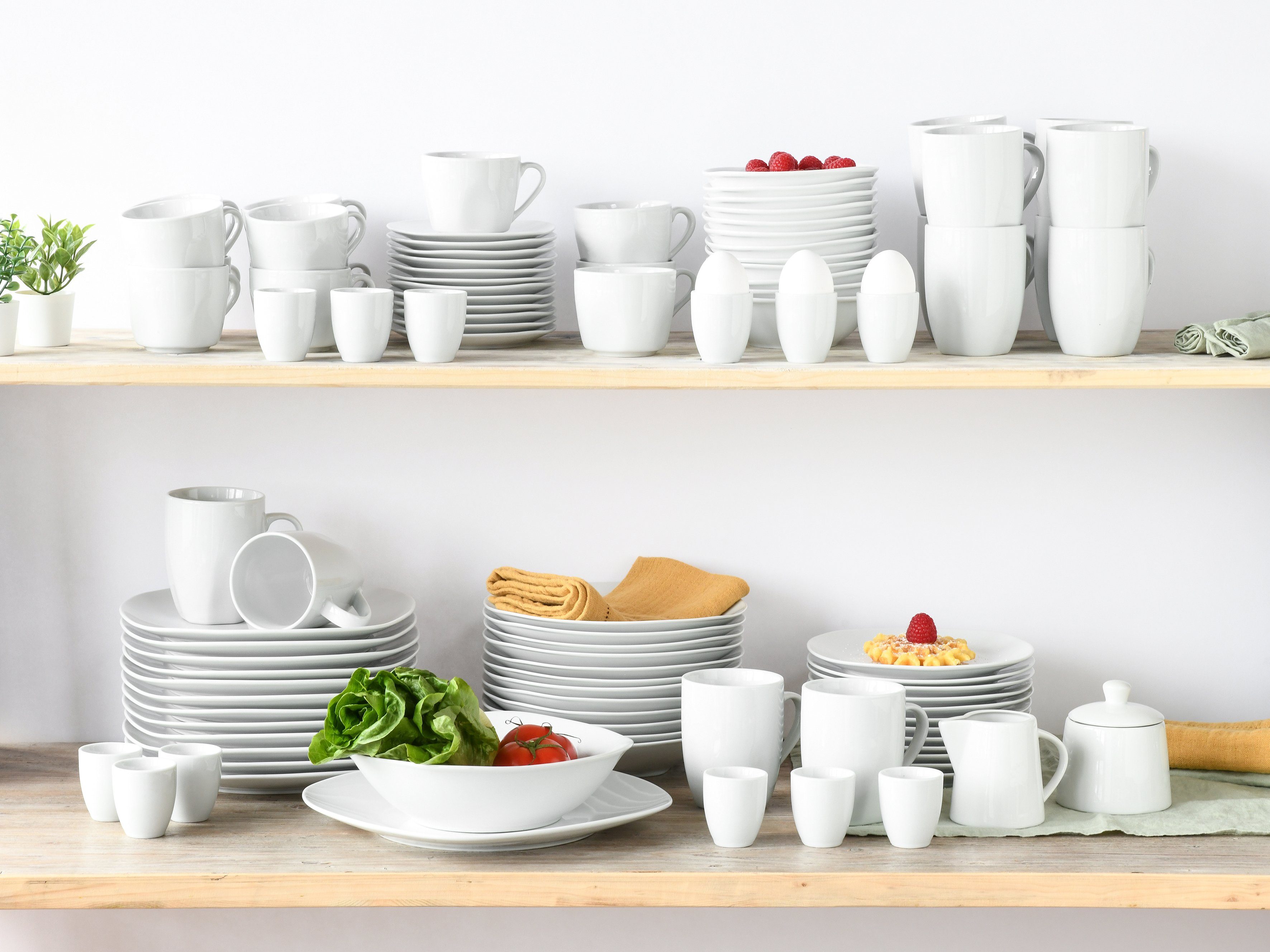 CreaTable Combi-servies Servies-set Square Servies, wit, vierkant, klassiek model, 100 delen voor 12 personen (set, 100-delig)