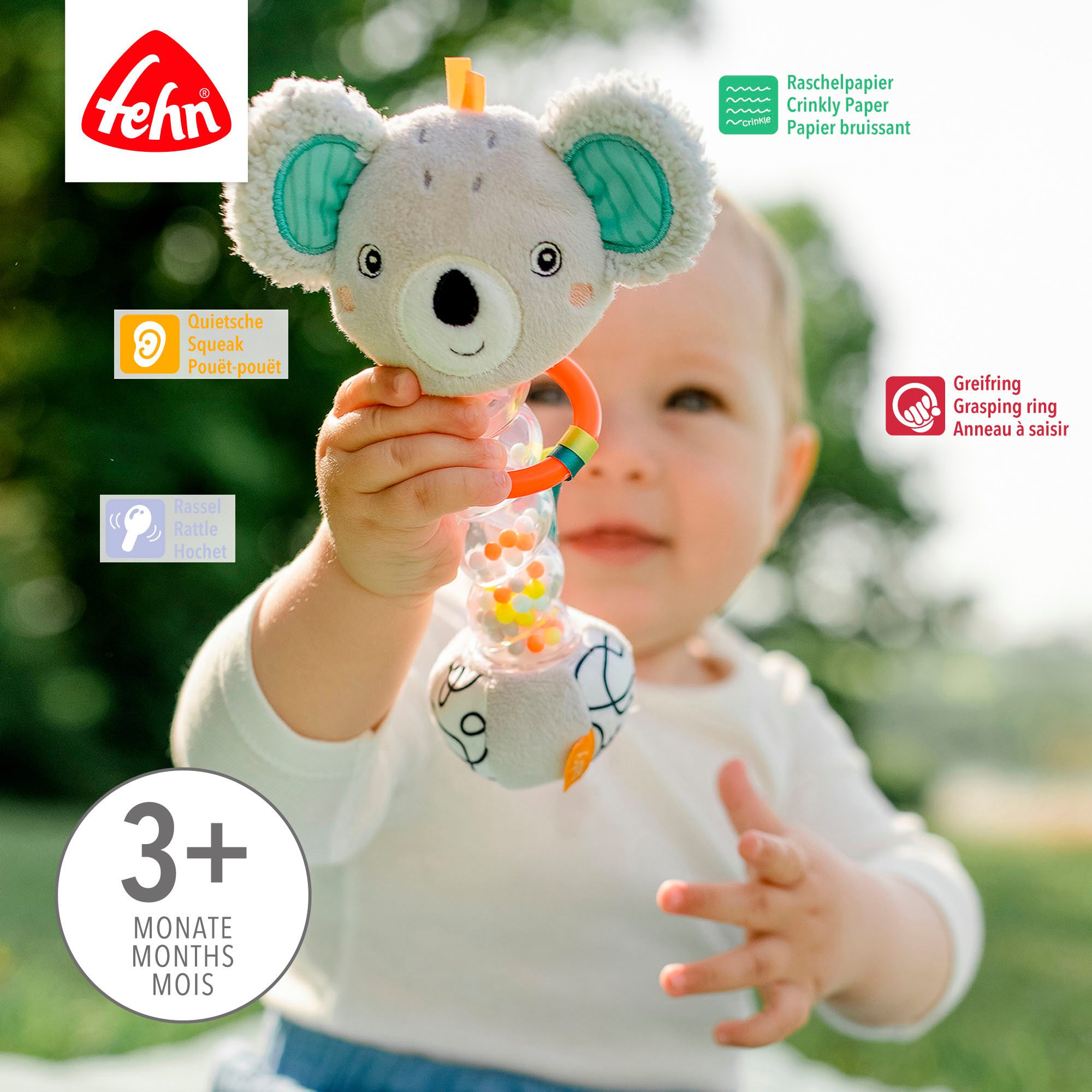 Fehn Grijpspeeltje DoBabyDoo, rammelaar, regenmaker koala