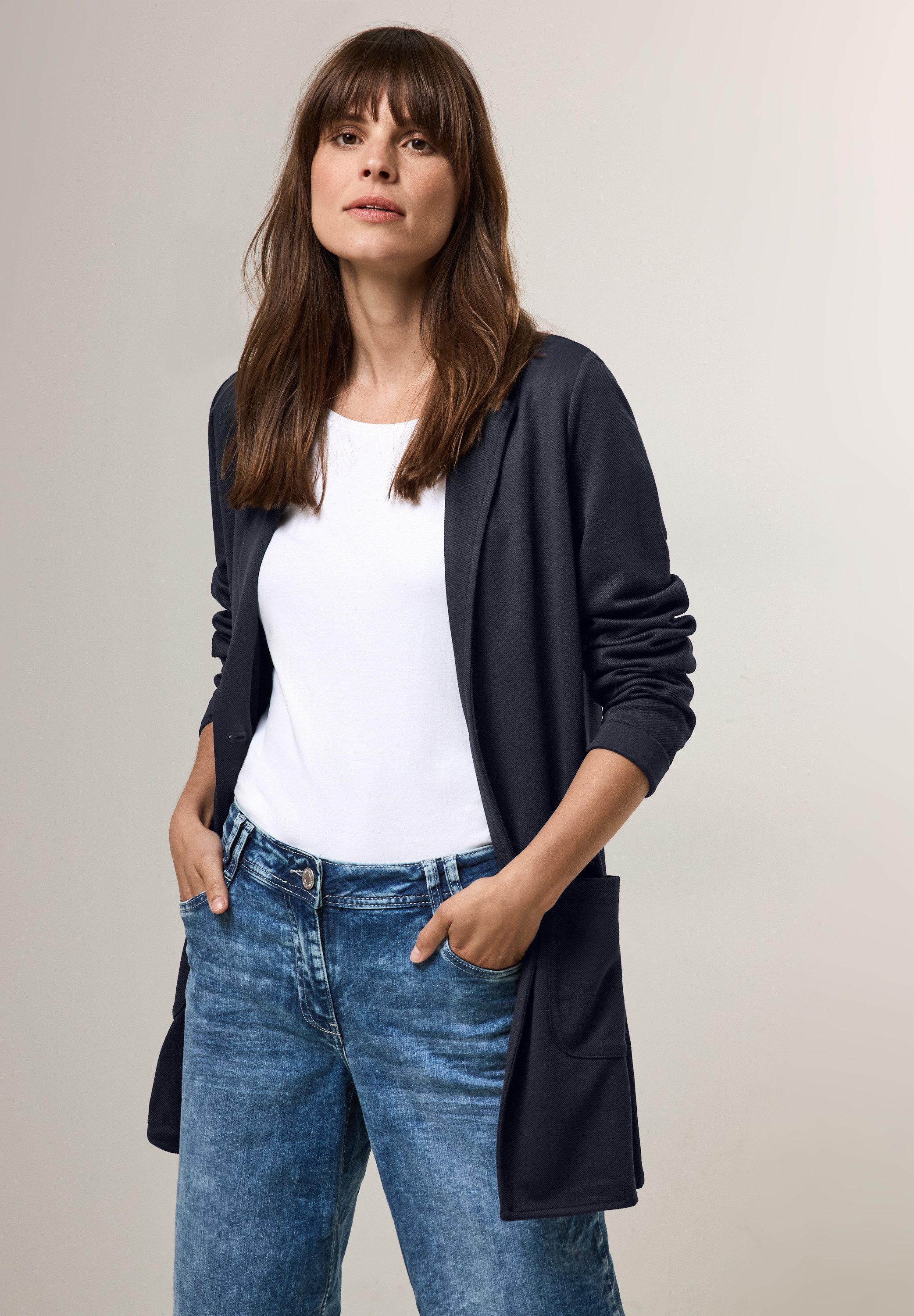 Cecil Lange blazer met twill kwaliteit