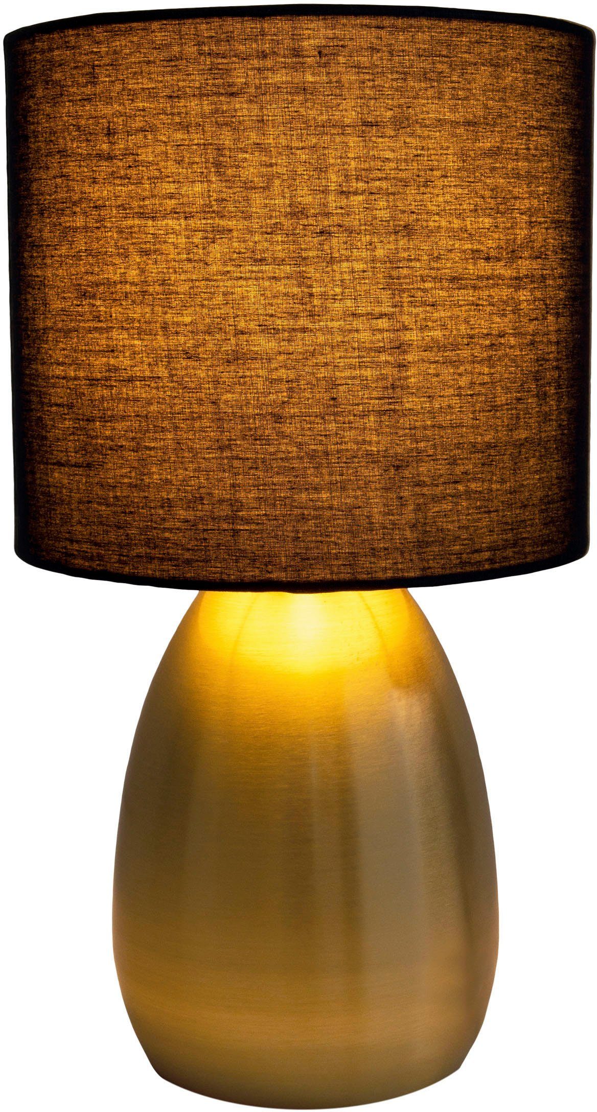 näve Tafellamp Aurum 1xe14, textielkap zwart, voet goudkleur, hoogte 33cm, aansluiting 150cm (1 stuk)