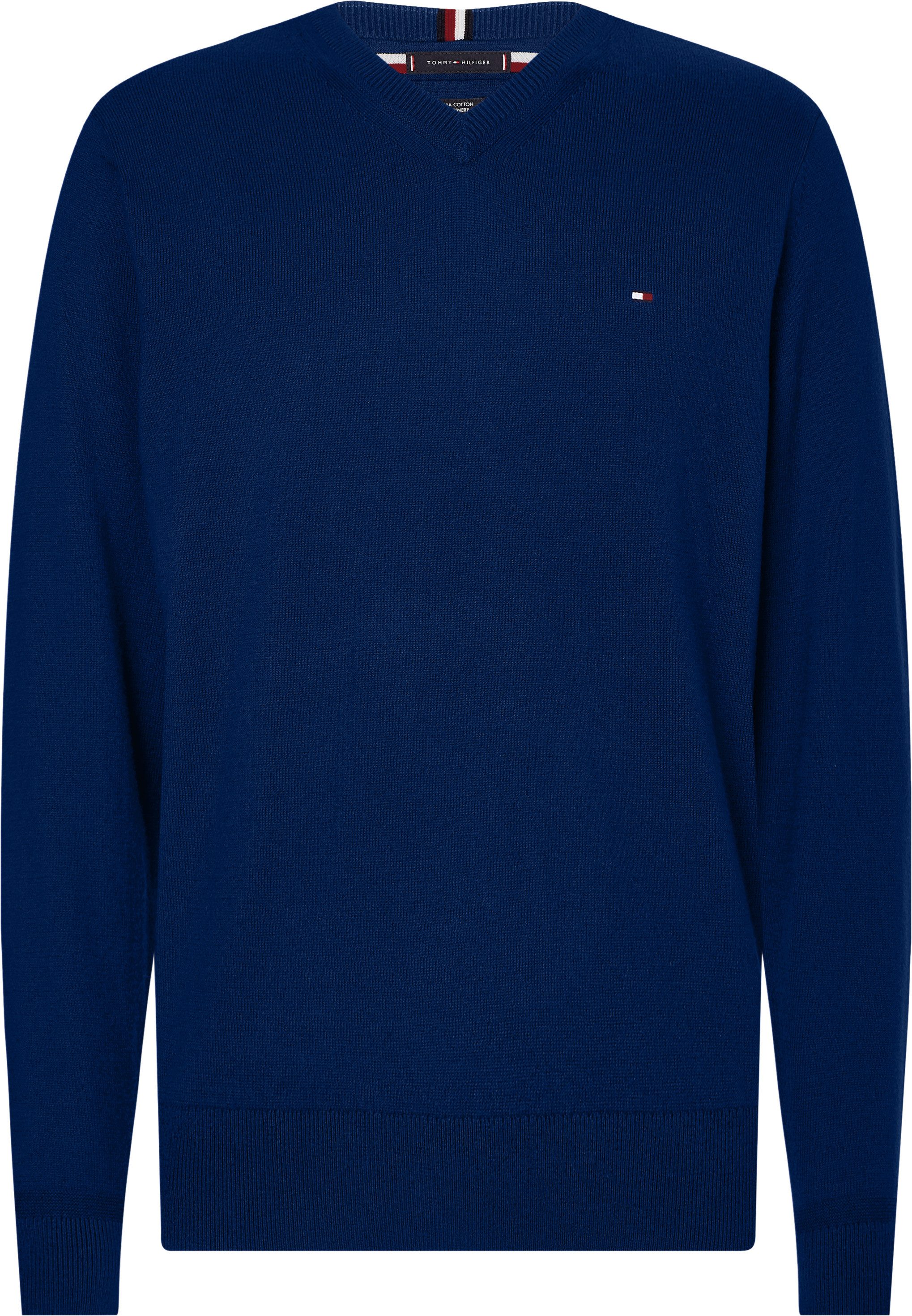 Tommy Hilfiger Gebreide trui BT-PIMA ORG CTN CASHMERE VNCK-B in grote maten, met logo borduurwerk op borsthoogte