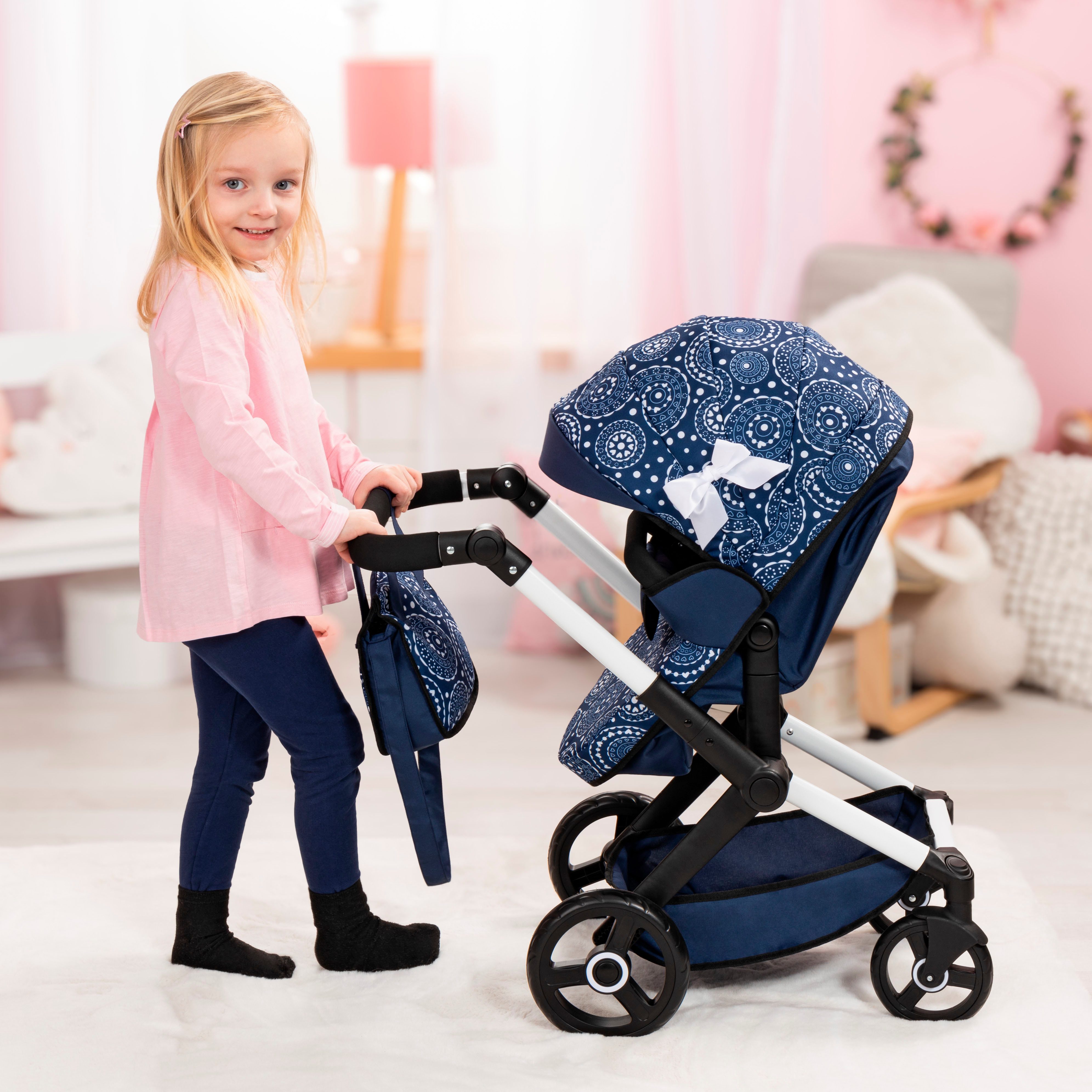 Bayer Combi-poppenwagen Xeo, blauwe strik