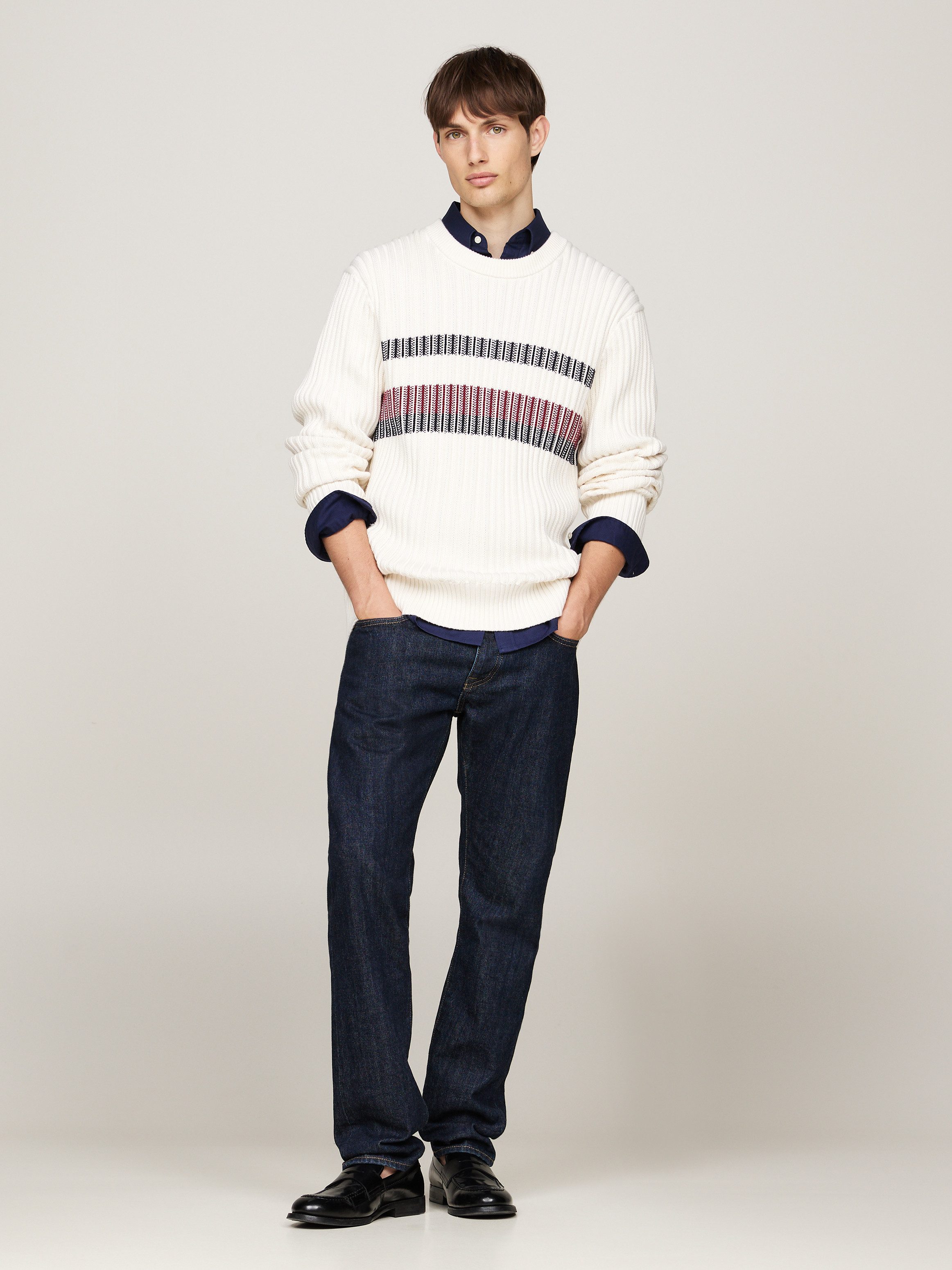 Tommy Hilfiger Trui met ronde hals GLOBAL STRIPE CHUNKY RIB C NK met opvallend color block-ontwerp