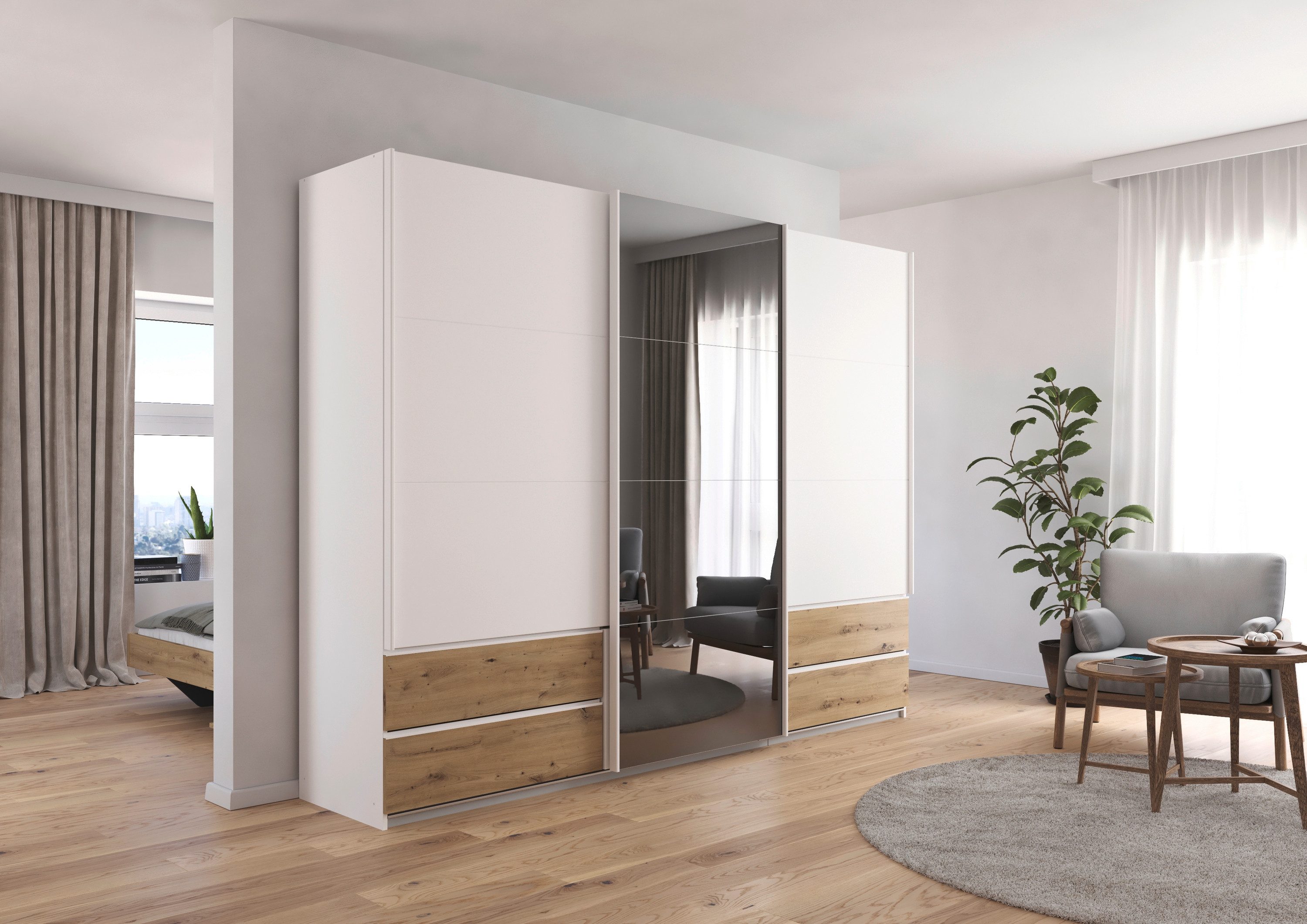 rauch Schuifdeurkast Kledingkast Kast Garderobe ELARA Glazendeur/Grauw spiegel