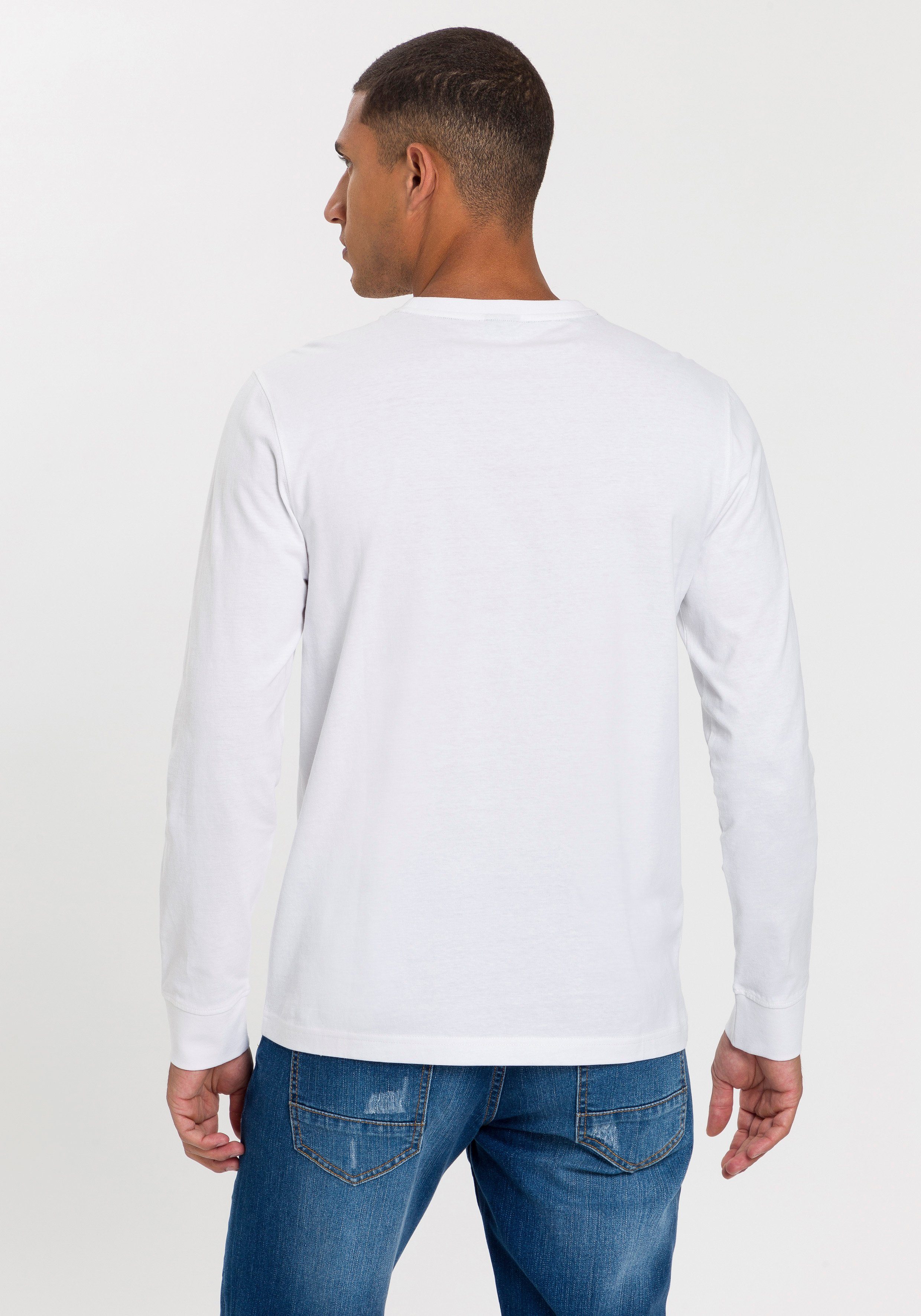 H.I.S Shirt met lange mouwen Lange mouwen, bedrukt, ronde hals, van 100% katoen (2-delig, Set van 2)