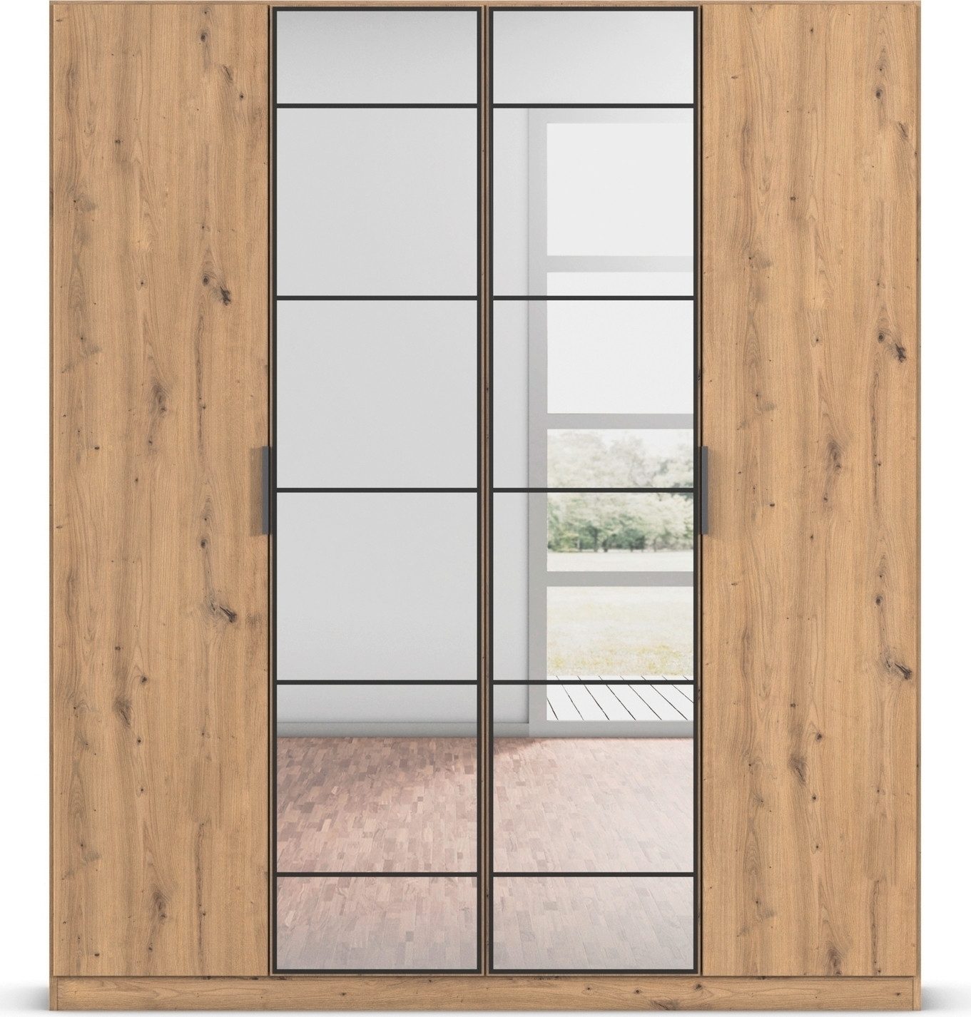 rauch Draaideurkast Kledingkast Kast Garderobe Slaapkamerkast ACERO Middeldeuren met spiegel in moderne loft-look MADE IN GERMANY