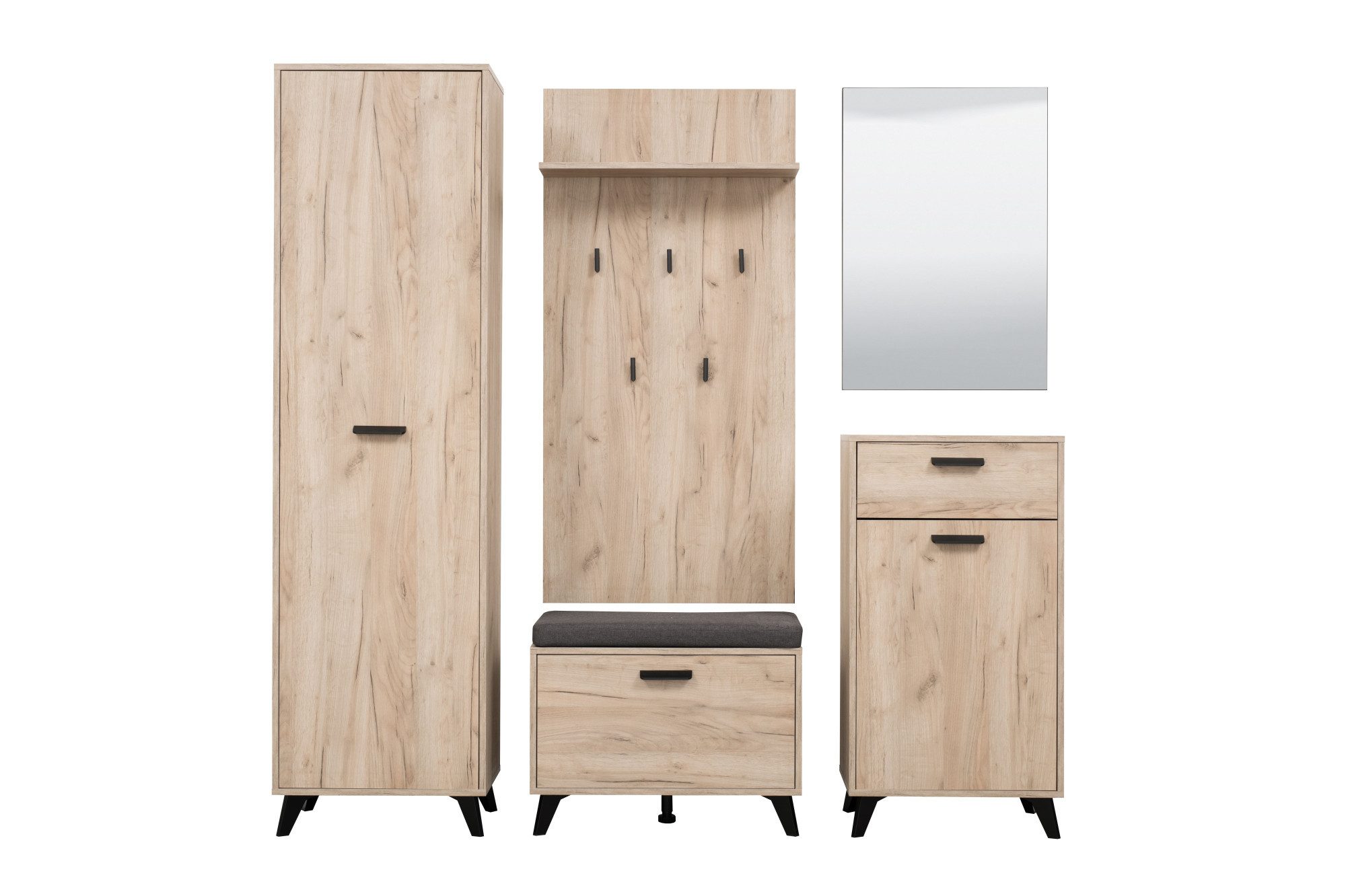 INOSIGN Halmeubelset Umbria, halmeubelen, dielenmeubelen, breedte 175 cm, in grijs eik (complete set, 5-delig)
