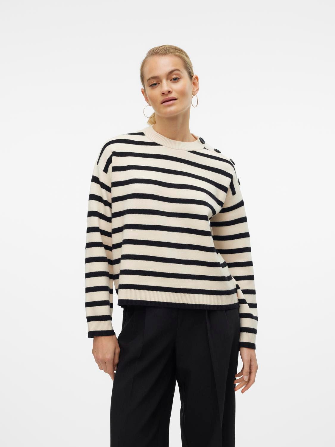 Vero Moda Trui met ronde hals VMSABA LS O-NECK BUTTON PULLOVER GA NOOS