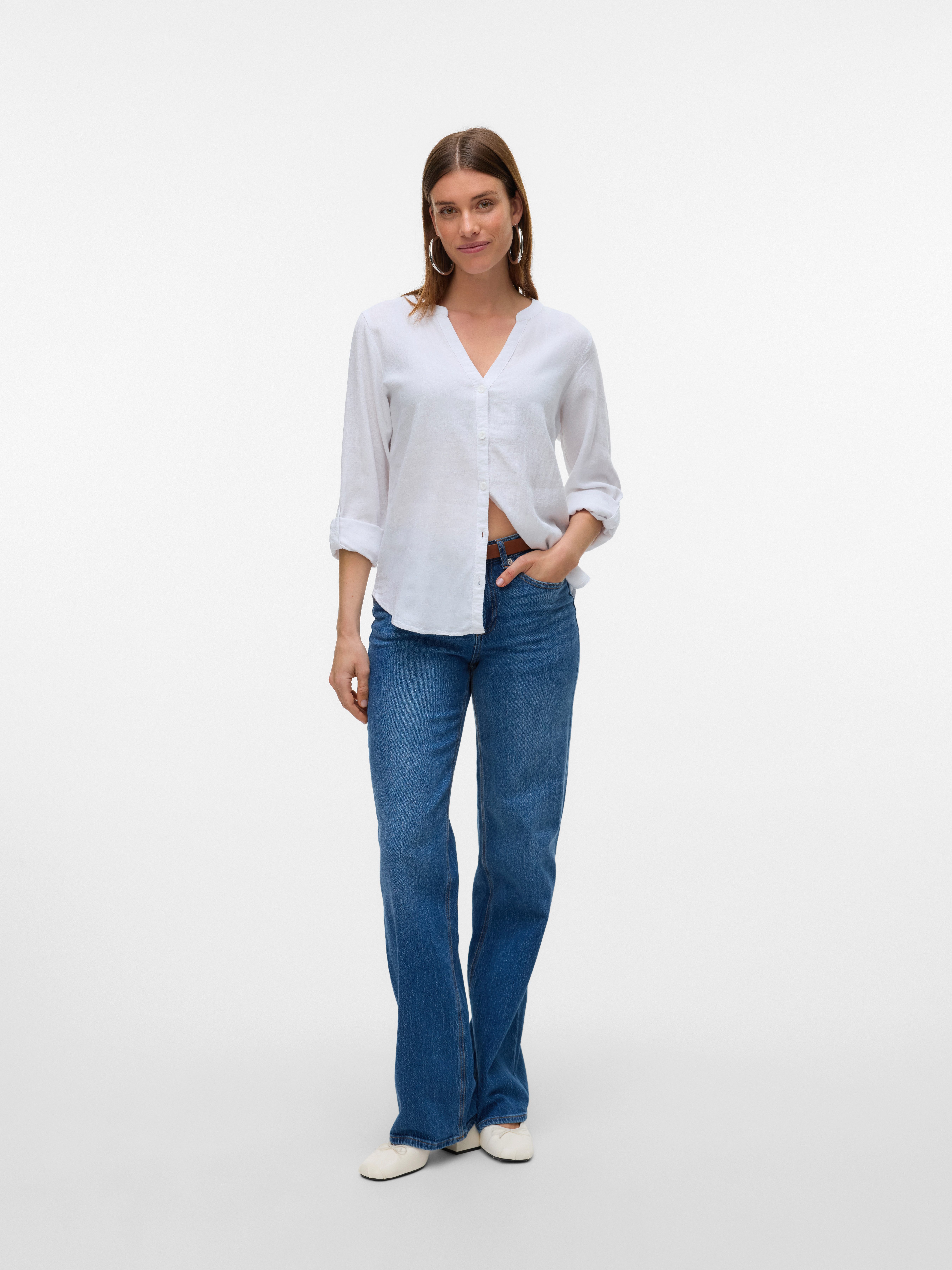 Vero Moda Blouse met lange mouwen VMLINN LS V-NECK SHIRT WVN NOOS