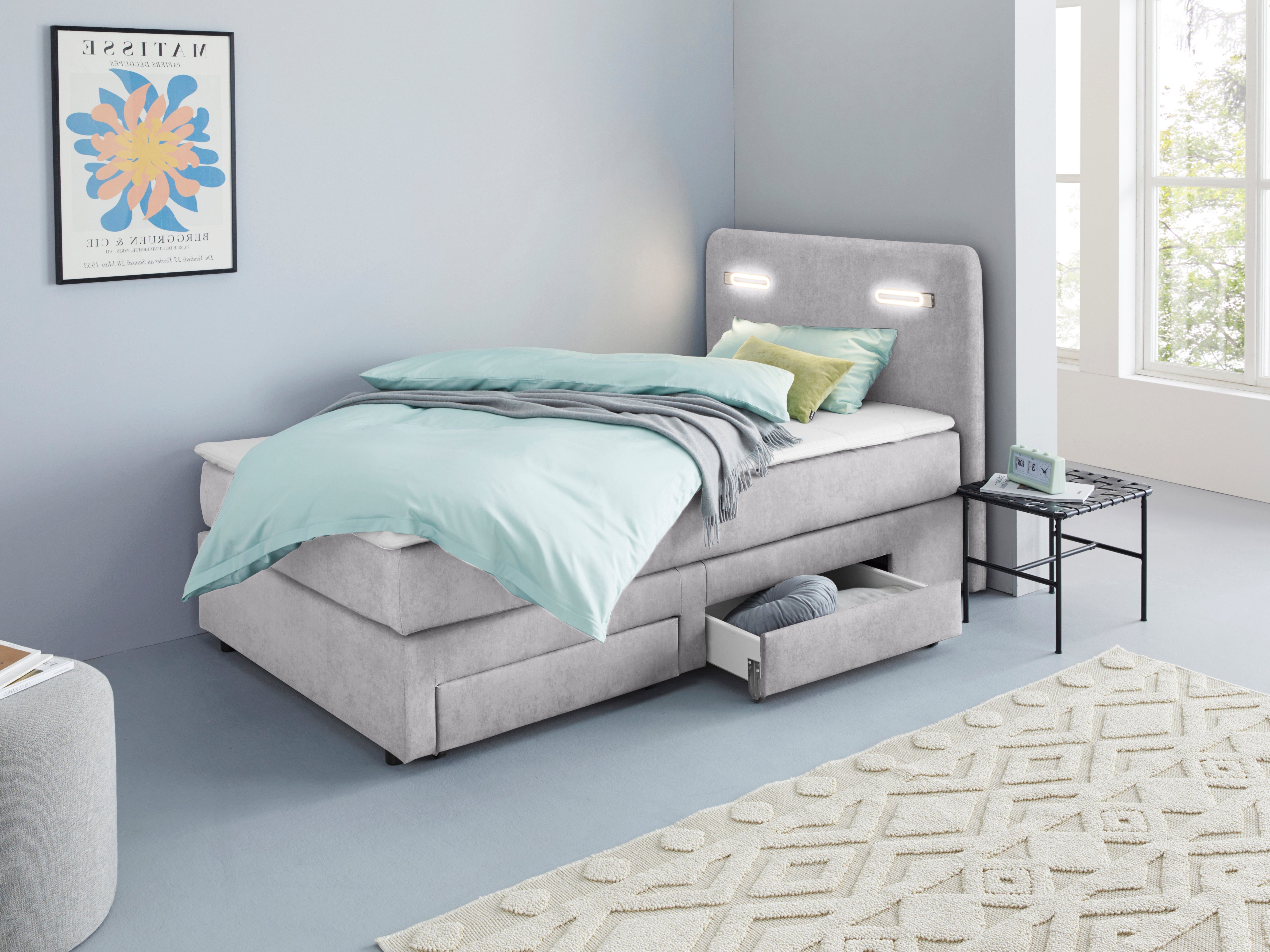 INOSIGN Boxspring Luan Laden, ledverlichting en topmatras, in breedte 120 cm en 180 cm