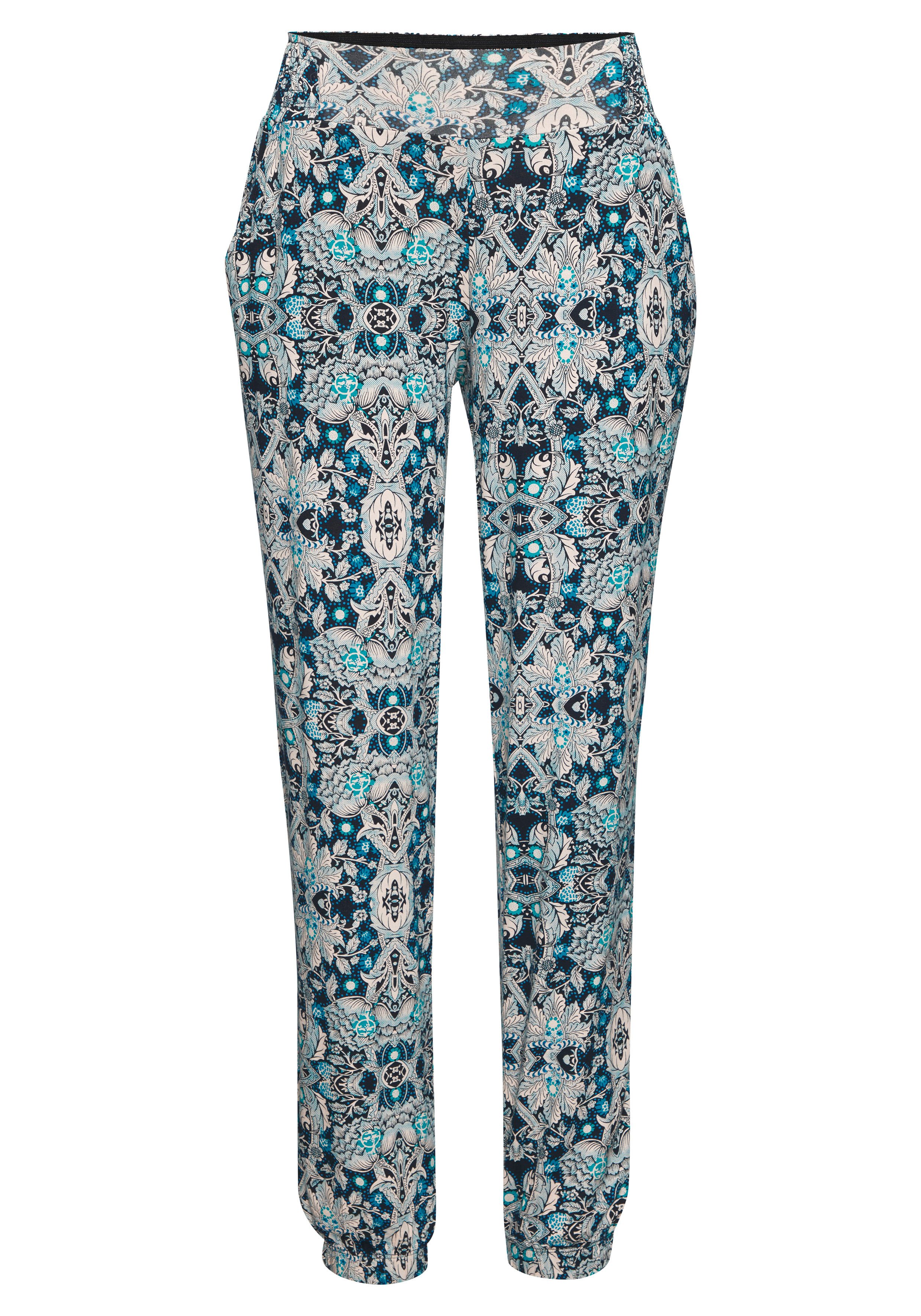 Lascana Strandbroek met etnische print en zakken, zomerbroek, jersey broek