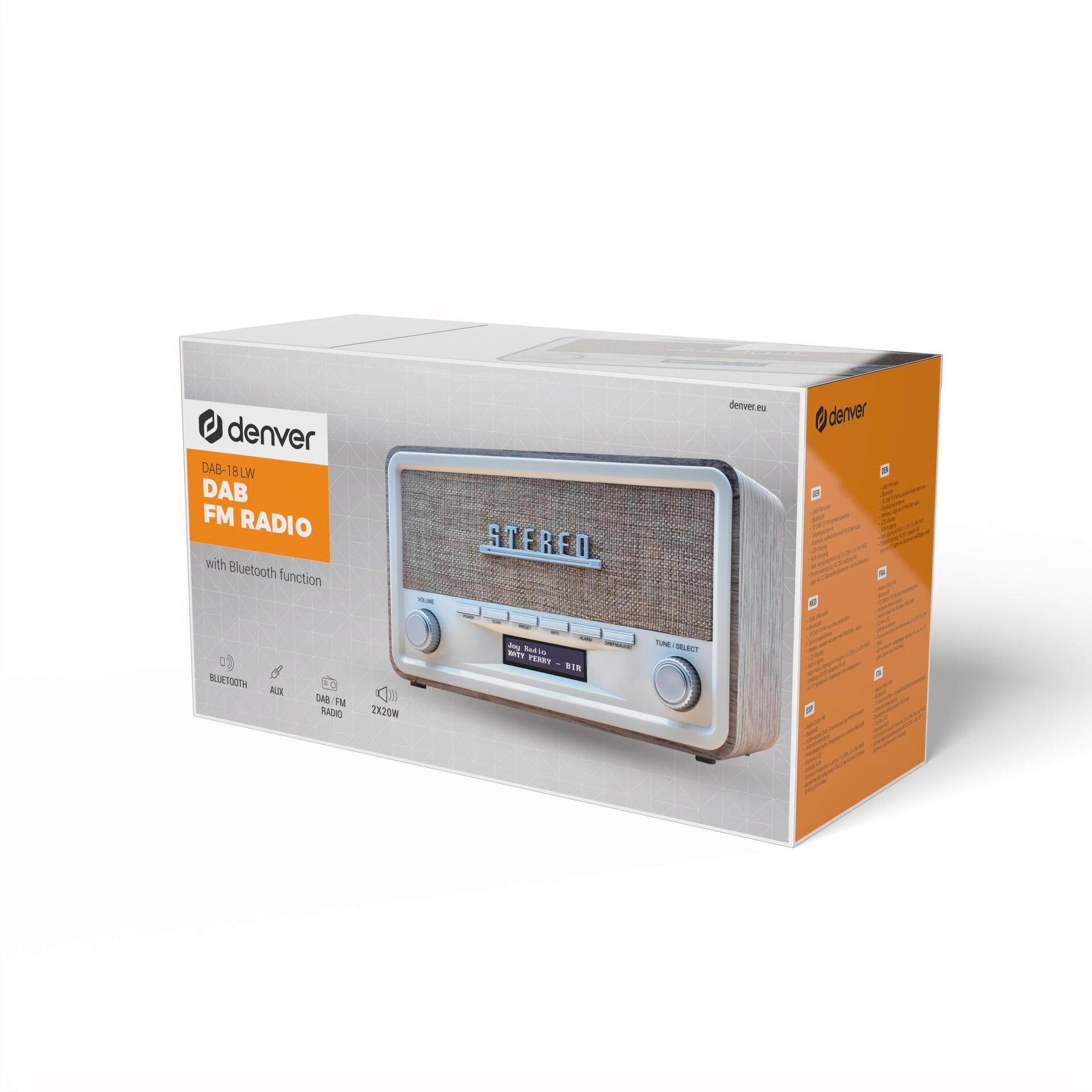 Denver Digitale radio DAB DAB-18 geïntegreerde dab+ en fm-tuner, bluetooth