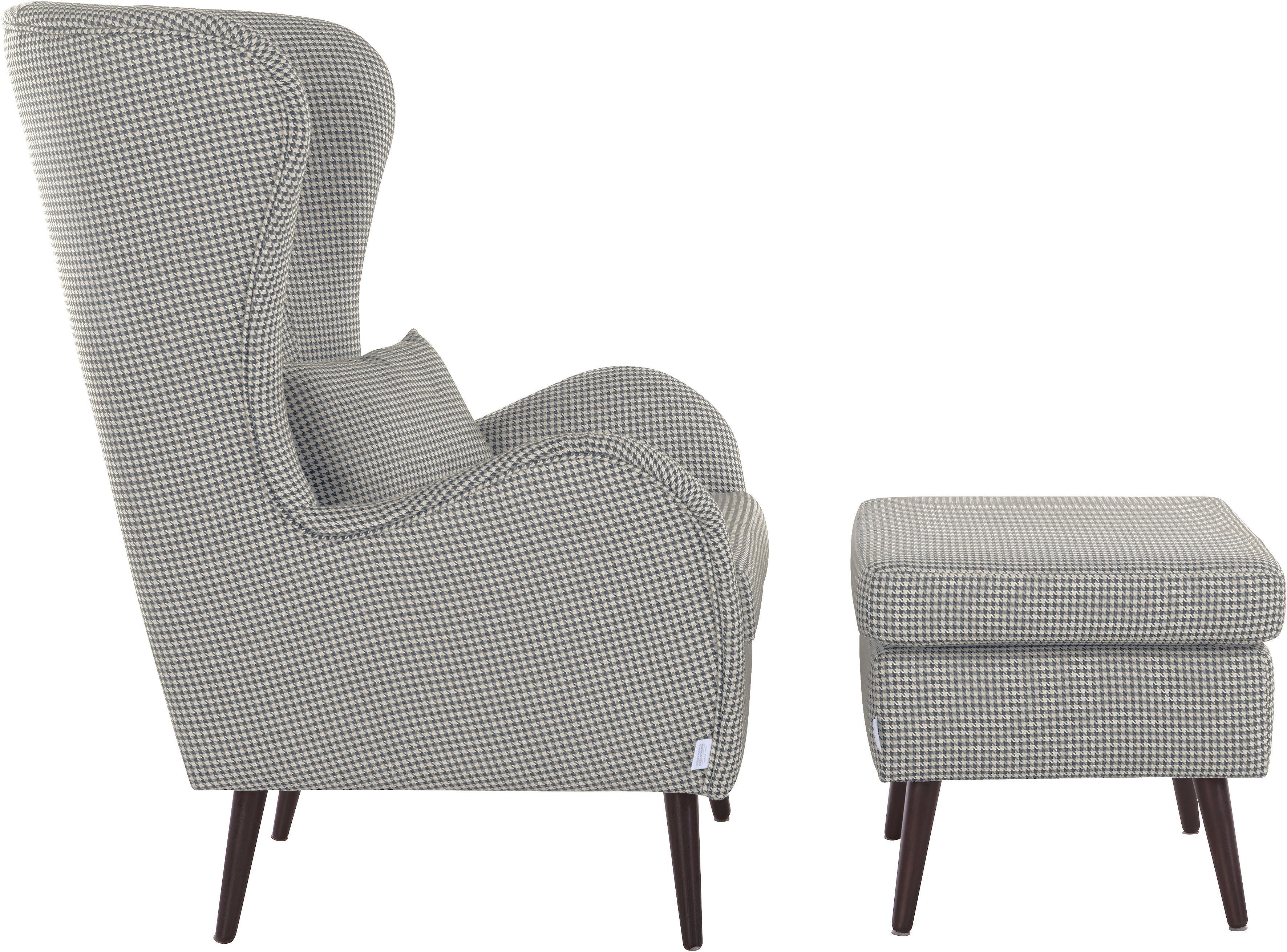 Home affaire Fauteuil Sallito, TV-stoel, oorfauteuil met Hocker, in veel stofkwaliteiten, ook in fluweelcord