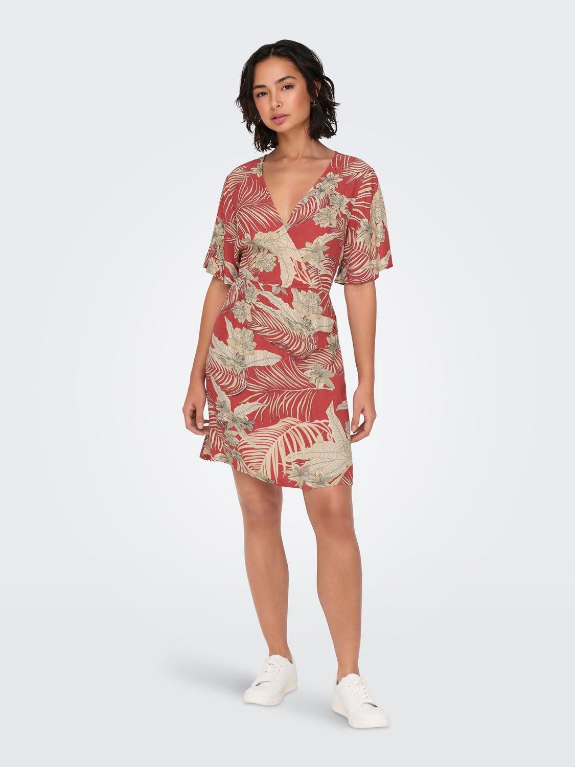 Only Gedessineerde jurk ONLPALINA LIFE 2 4 WRAP DRESS PTM