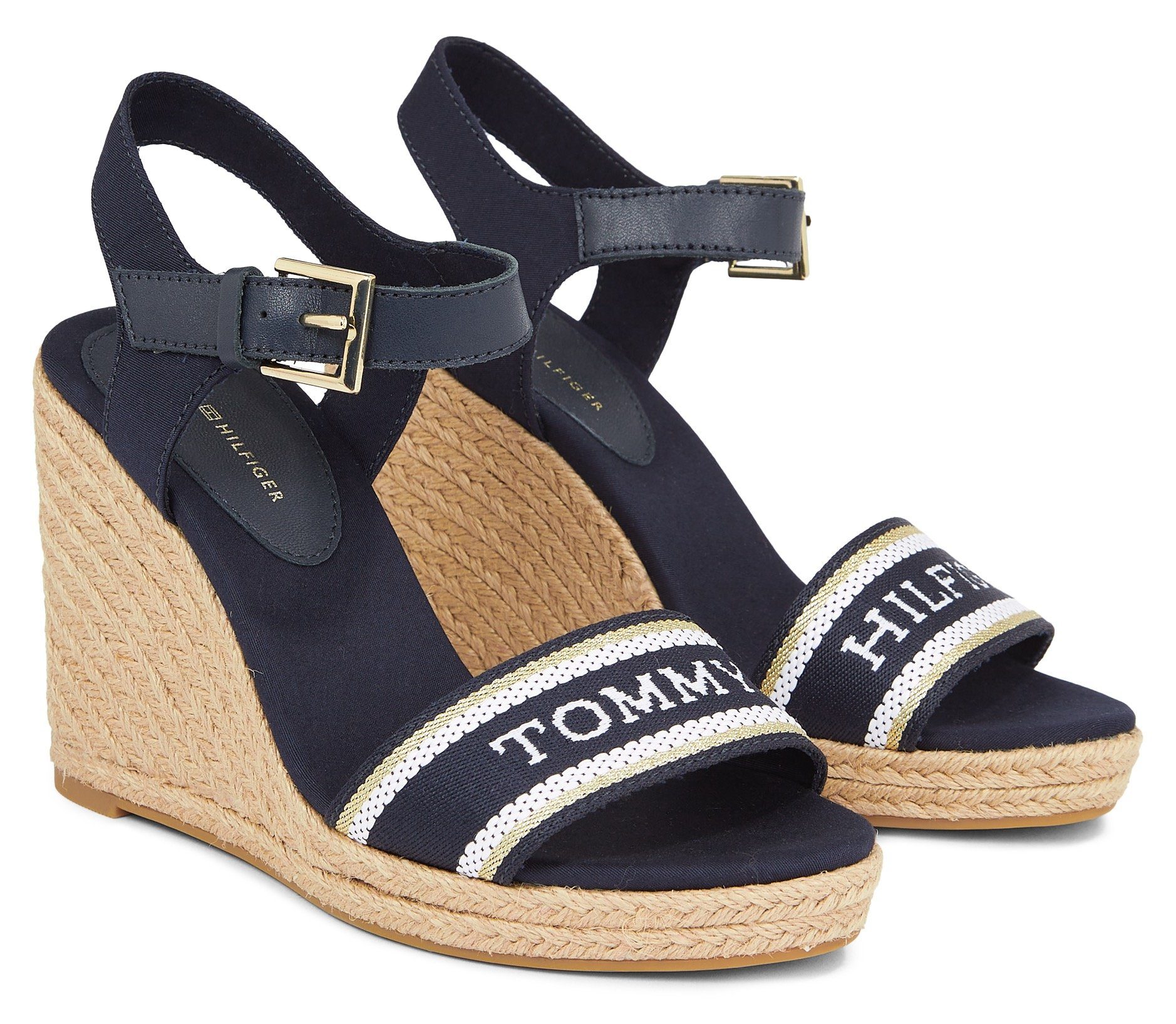 Tommy Hilfiger Sleehaksandaaltjes MONO WEBBING HIGH WEDGE SANDAL , zomerschoen, sandaal,...