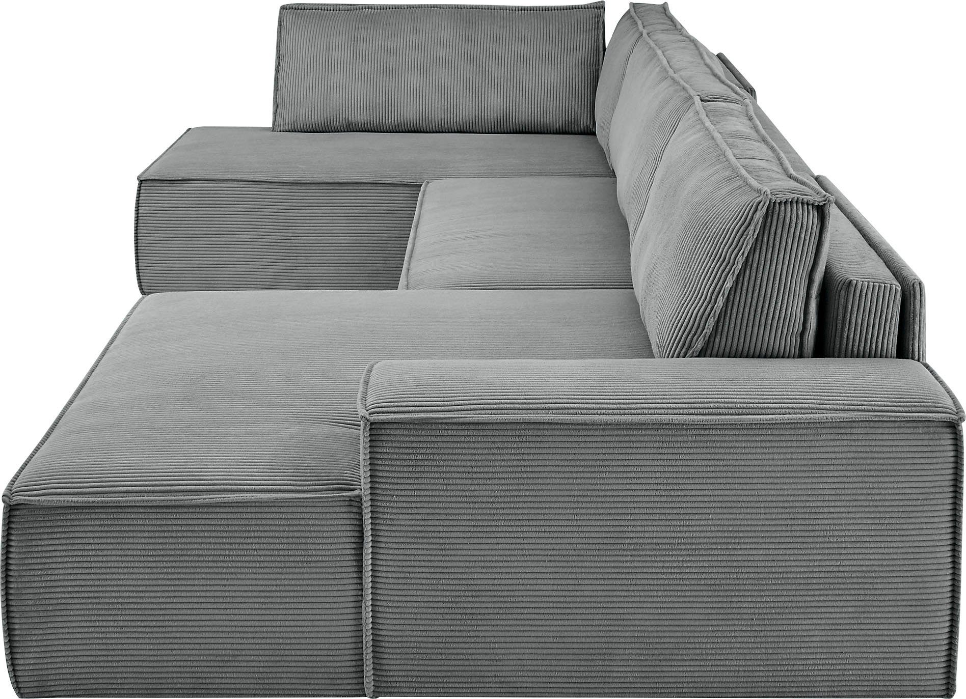 Home affaire Zithoek SHERWOOD 329 cm, U-vorm, slaapbank, Slaapfunctie met bedkist (194x139 cm), cord, vintage, fluweel