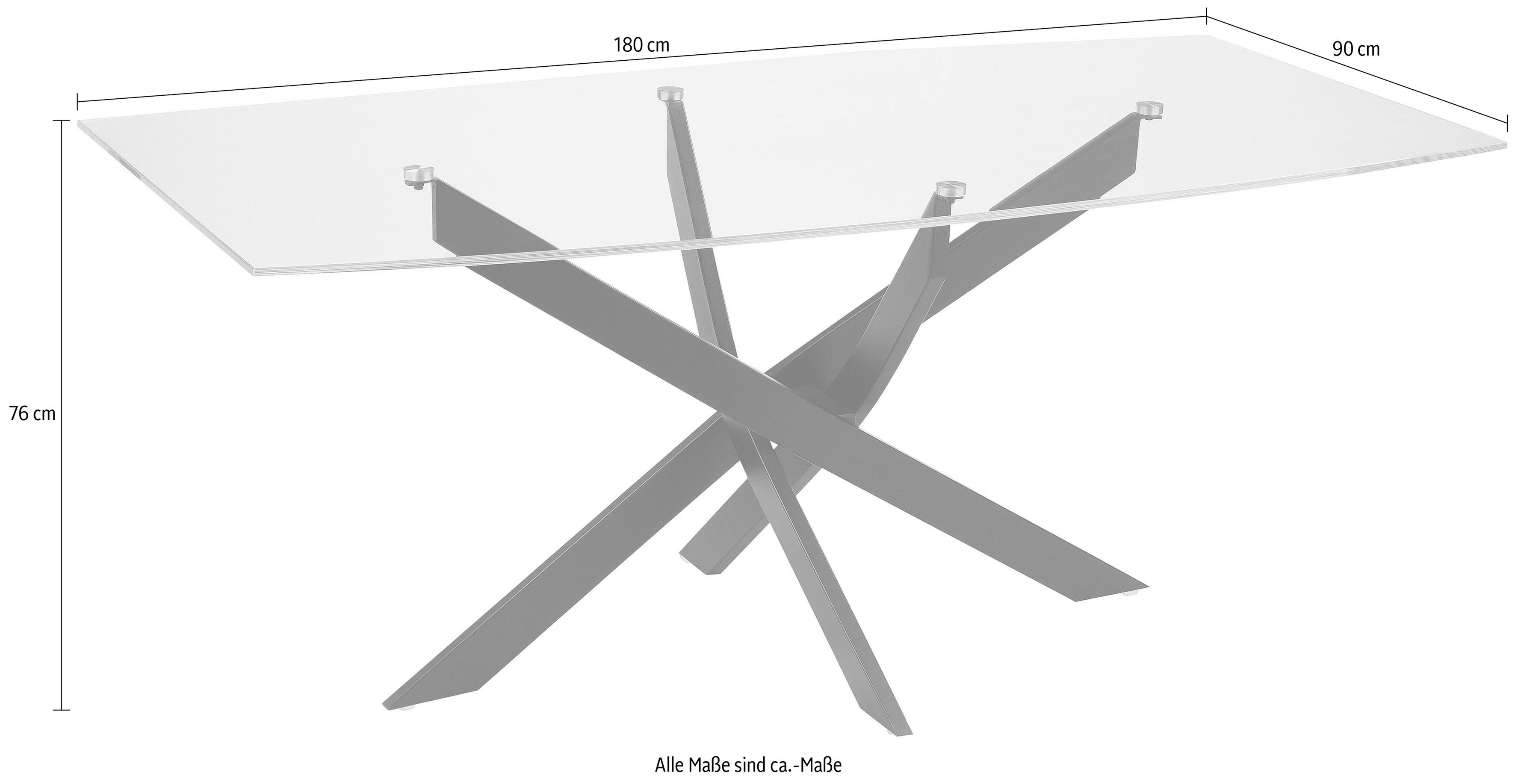 INOSIGN Eettafel Kairi Glazen tafelblad, gepoedercoat metalen frame, twee tafelbreedtes