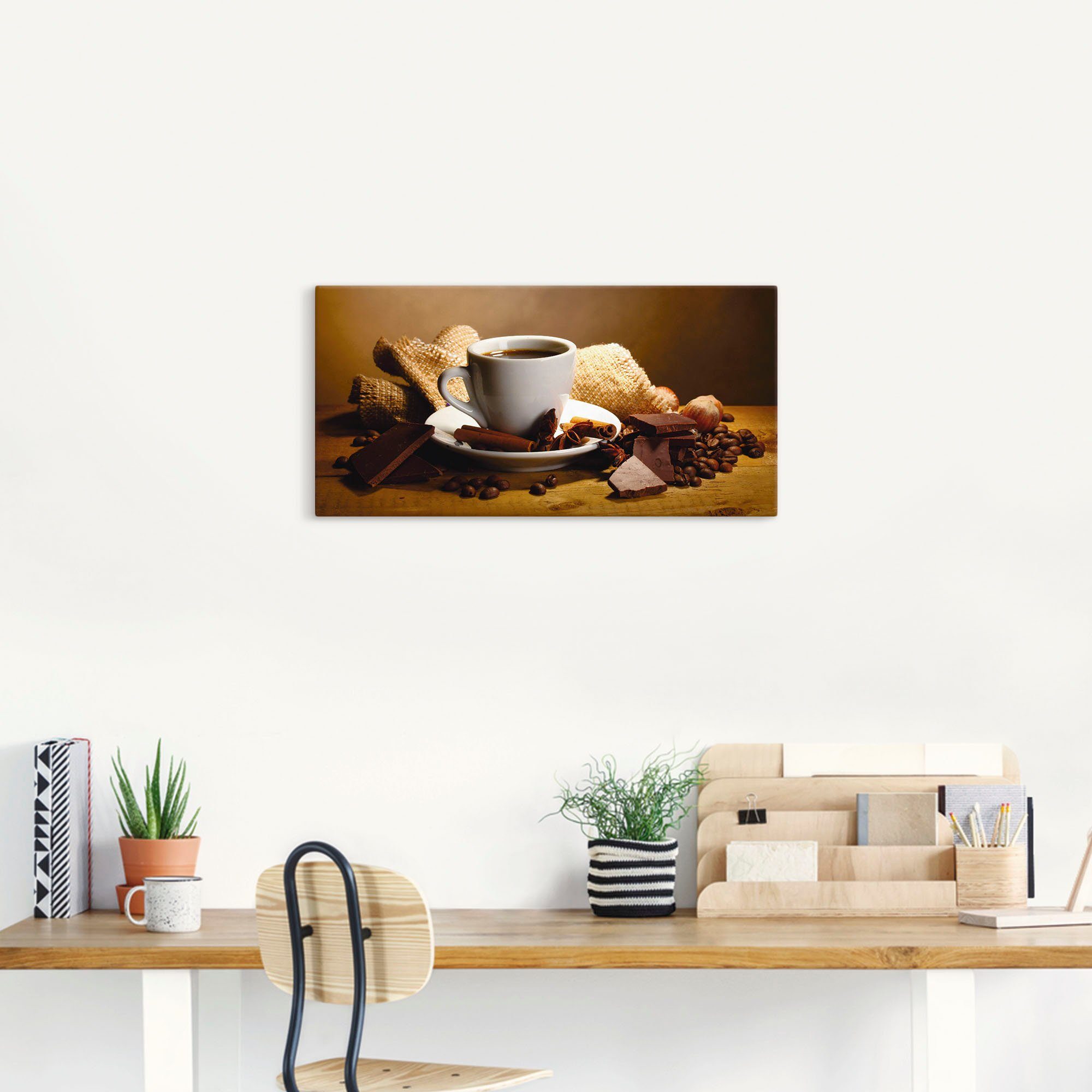 Artland Artprint Koffiekopje pijpje kaneel noten chocolade als artprint op linnen, poster, muursticker in verschillende maten