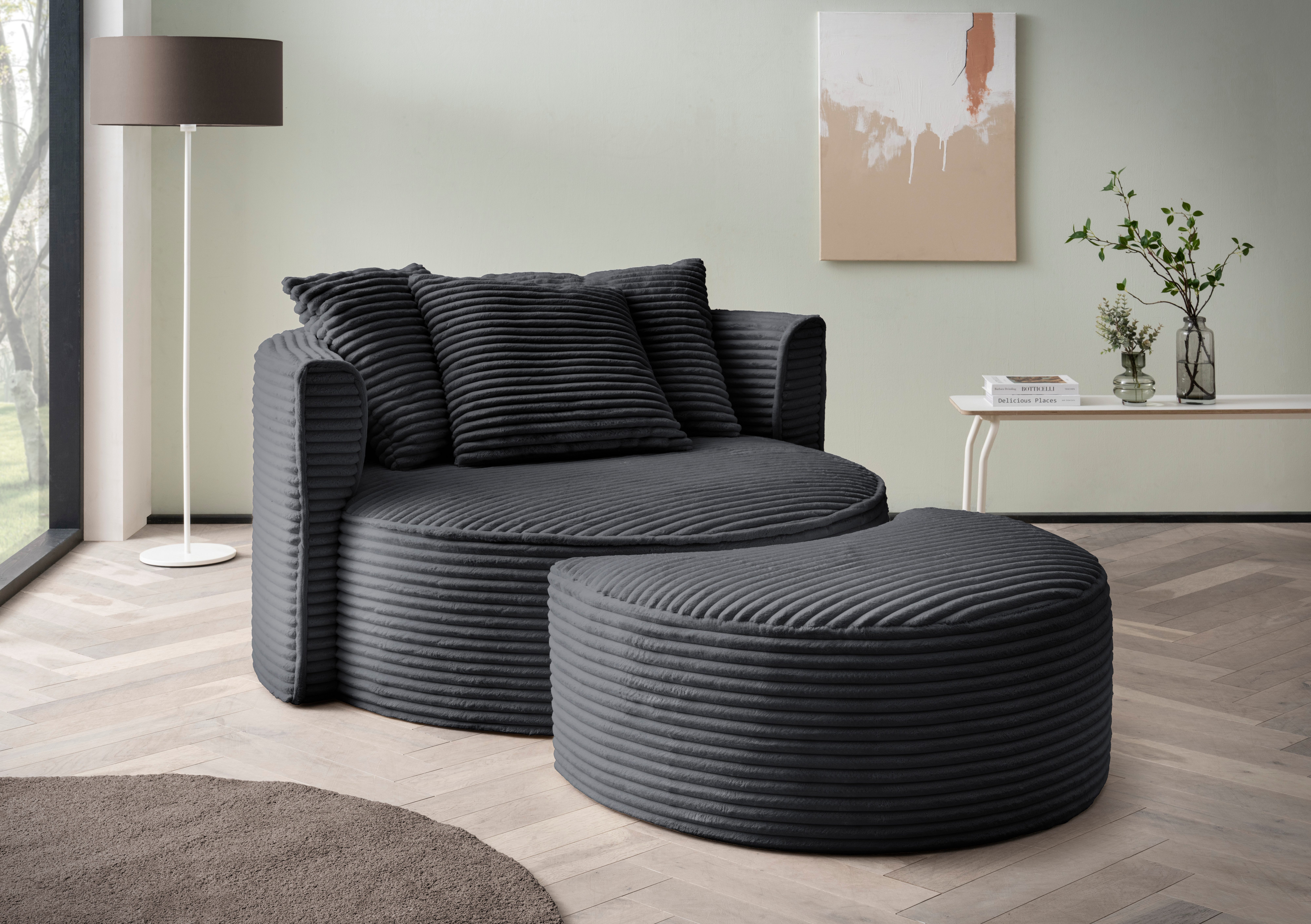 LeGer Home by Lena Gercke XXL-fauteuil Isalie, ronde stoel met voetensteun, leesstoel, loveseat, grote stoel (set)