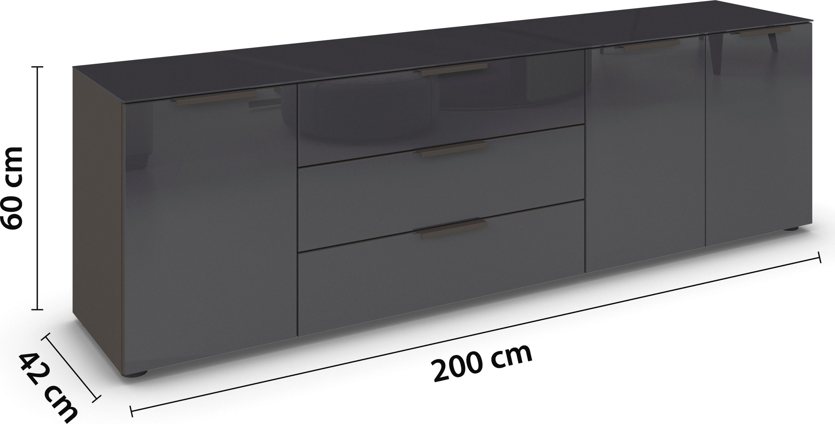 rauch Kast met laden en deuren Flipp 3-deurs, 3 lades, soft-close functie, bovenblad en glazen front