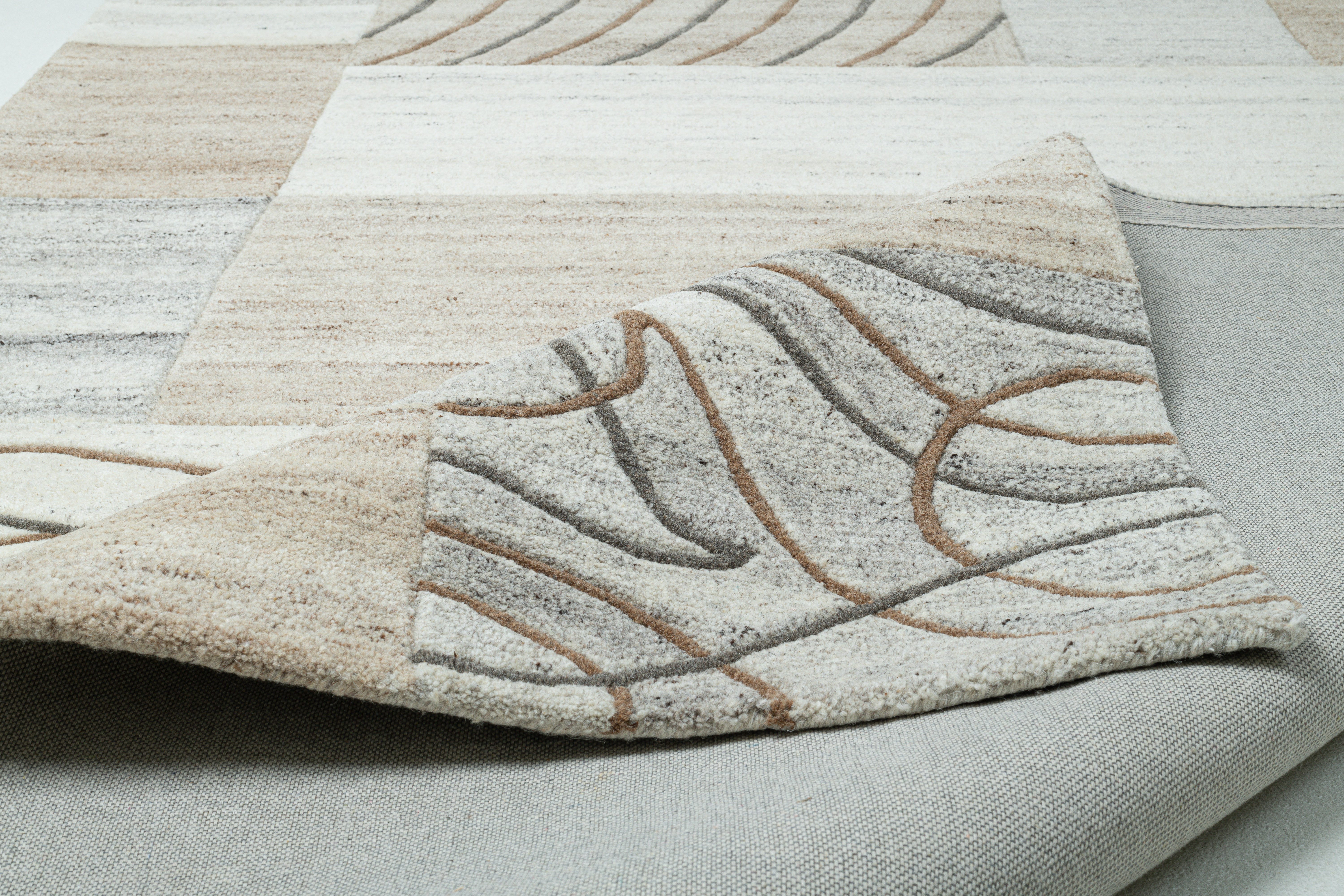 THEKO Wollen kleed Royal Naturel 4028 100% wol, handgetuft, natuurlijke tinten, patchworkontwerp, gemêleerd