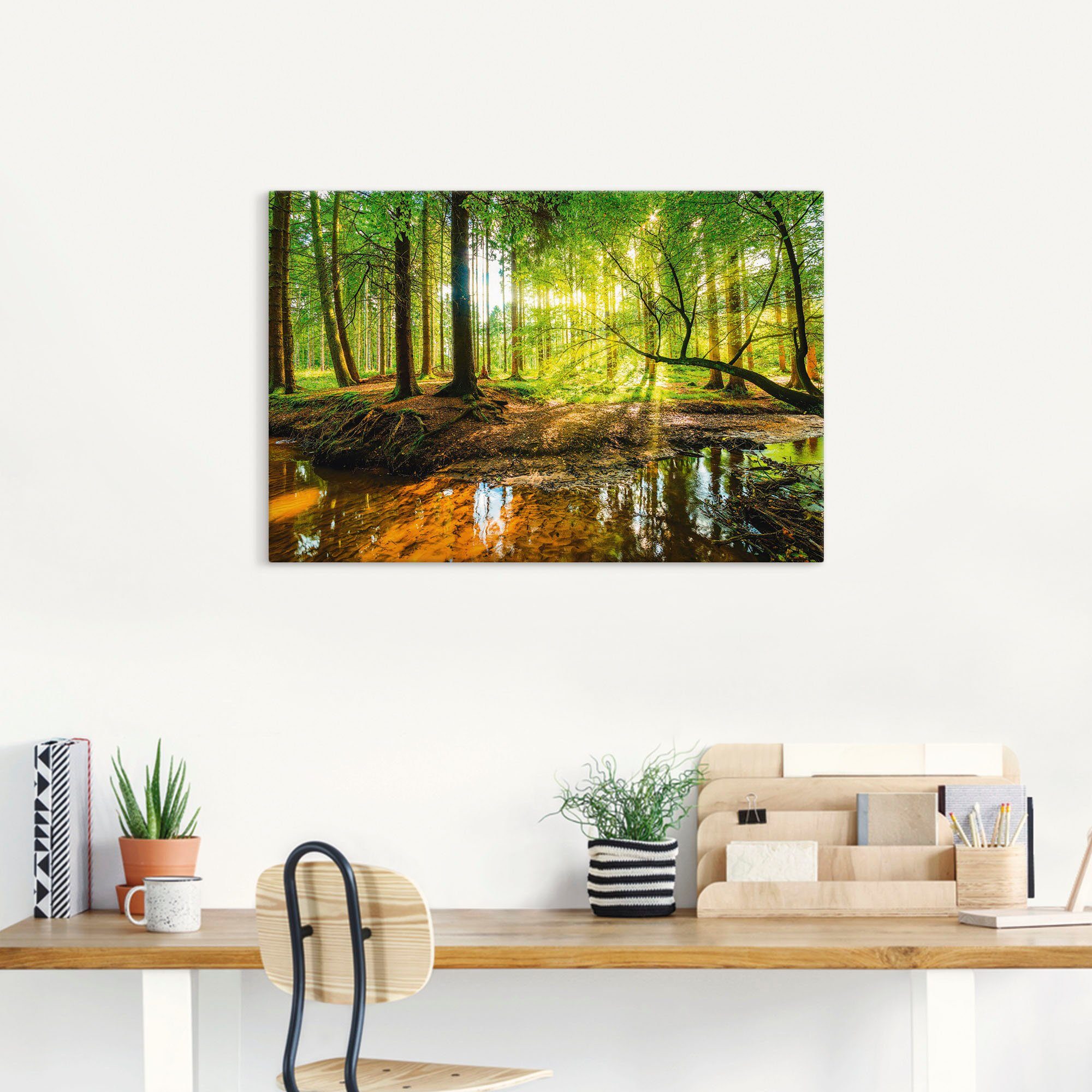 Artland Artprint Bos met beek als artprint van aluminium, artprint voor buiten, artprint op linnen, poster, muursticker