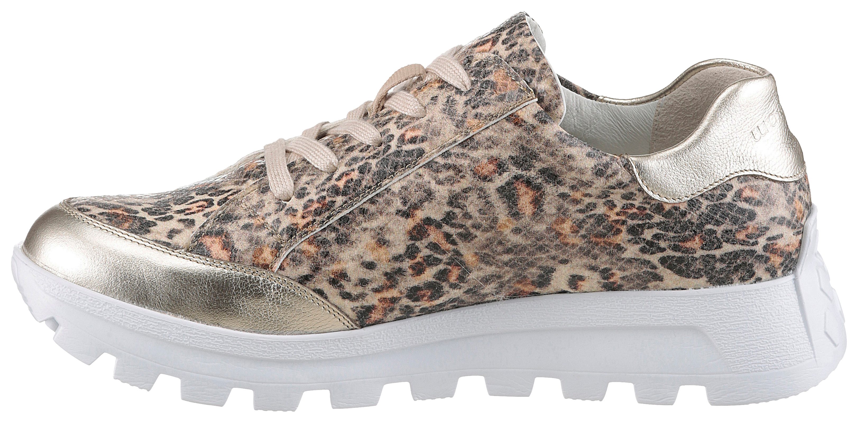 Waldläufer Plateausneakers H-AJALA , vrijetijdsschoen, lage schoen, veterschoen in leoprint, comfortwijdte h