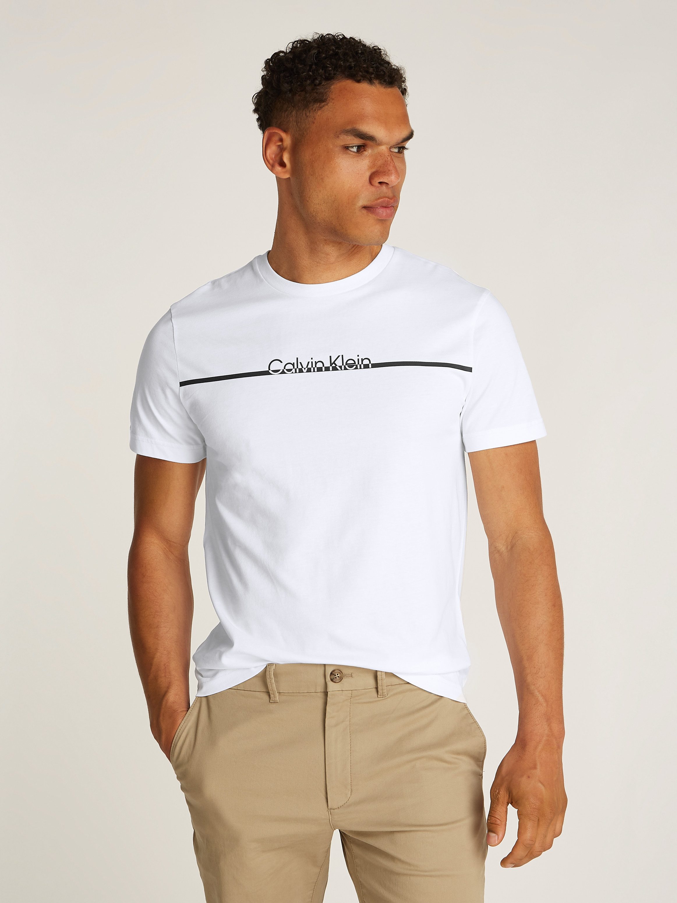 Calvin Klein Shirt met ronde hals SPLIT LINE LOGO T-SHIRT heren ronde hals maat XXL wit
