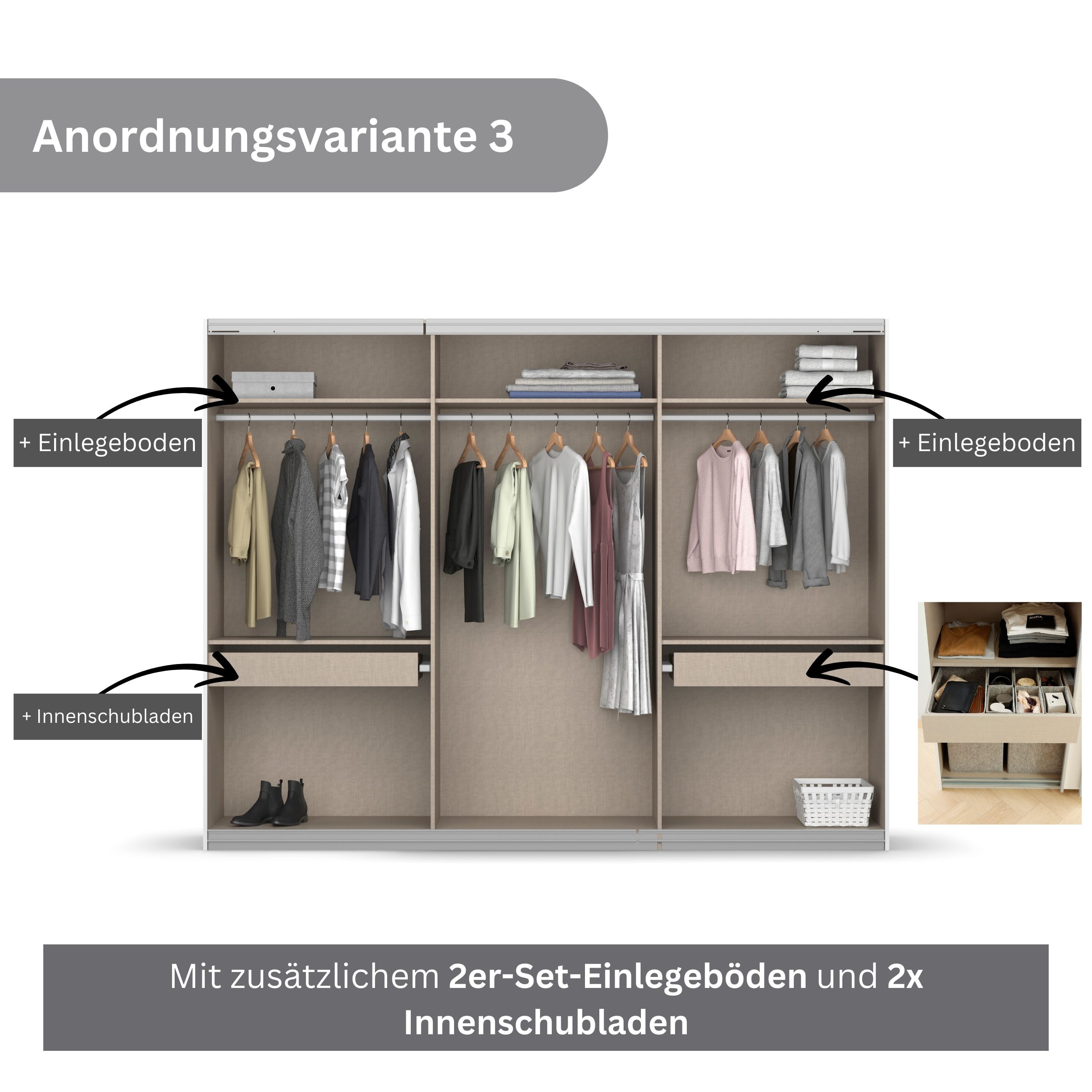 rauch Zweefdeurkast Kledingkast kast garderobe KOLUNA met decor-front inclusief 2 binnenladen en extra legplanken made in germany