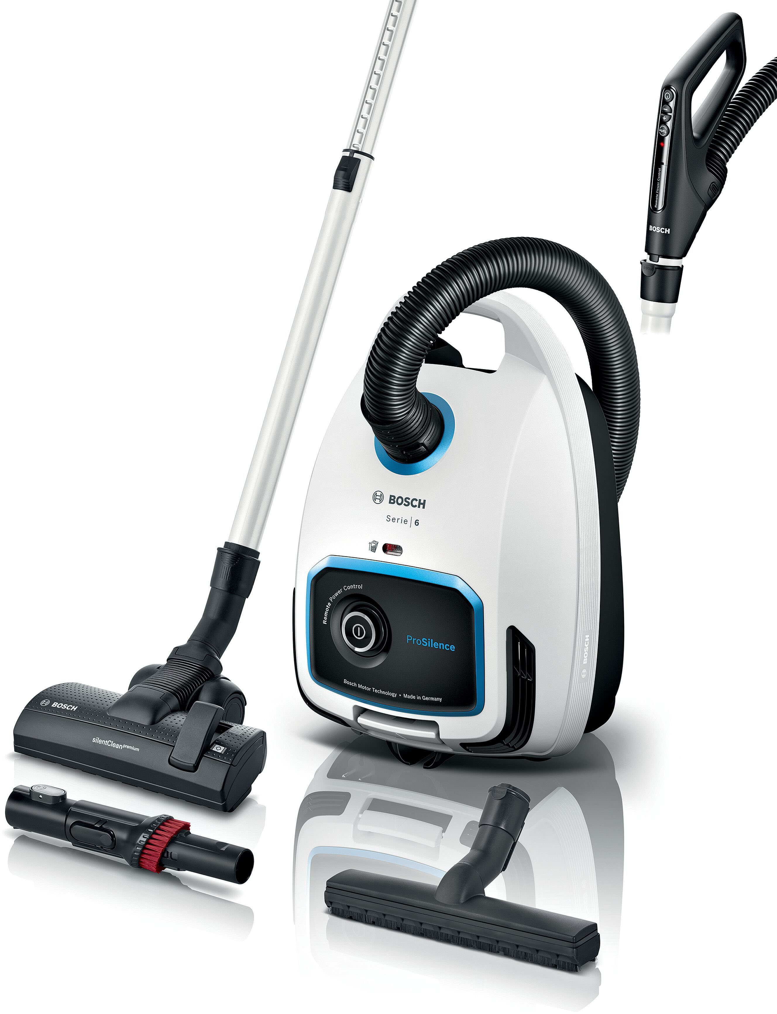 BOSCH Stofzuiger ProSilence Serie 6, wit, BGL6TSIL Vermogenregeling op het handvat, lange...