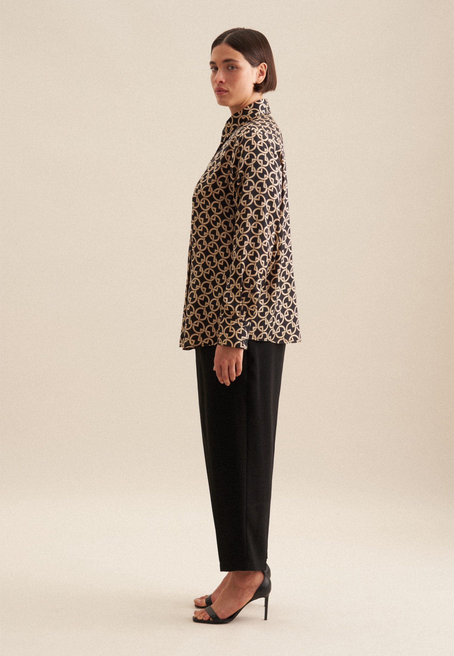 seidensticker Overhemdblouse Zwarte roos Lange mouwen kraag print