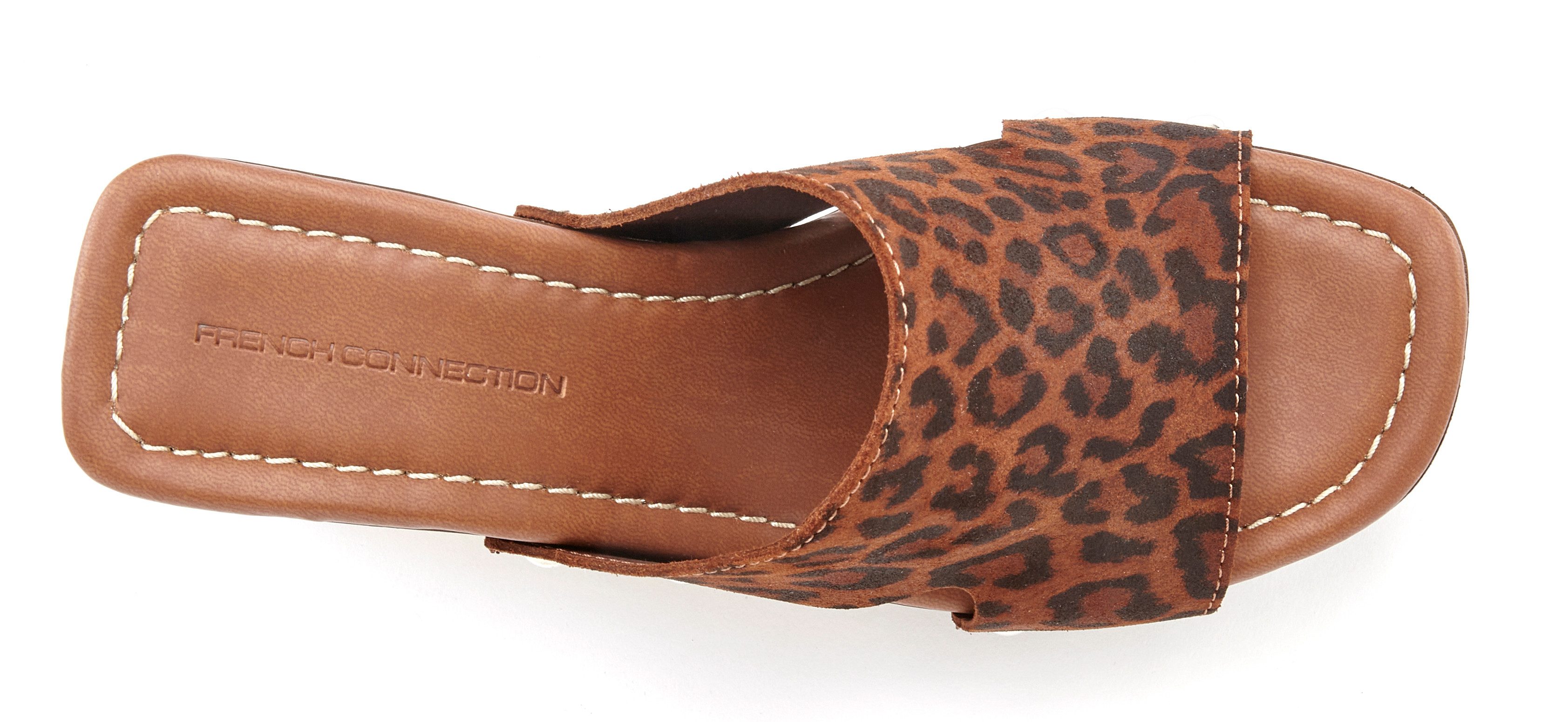 French Connection Slippers Mule, sandaal, open schoen van leer met blokhak